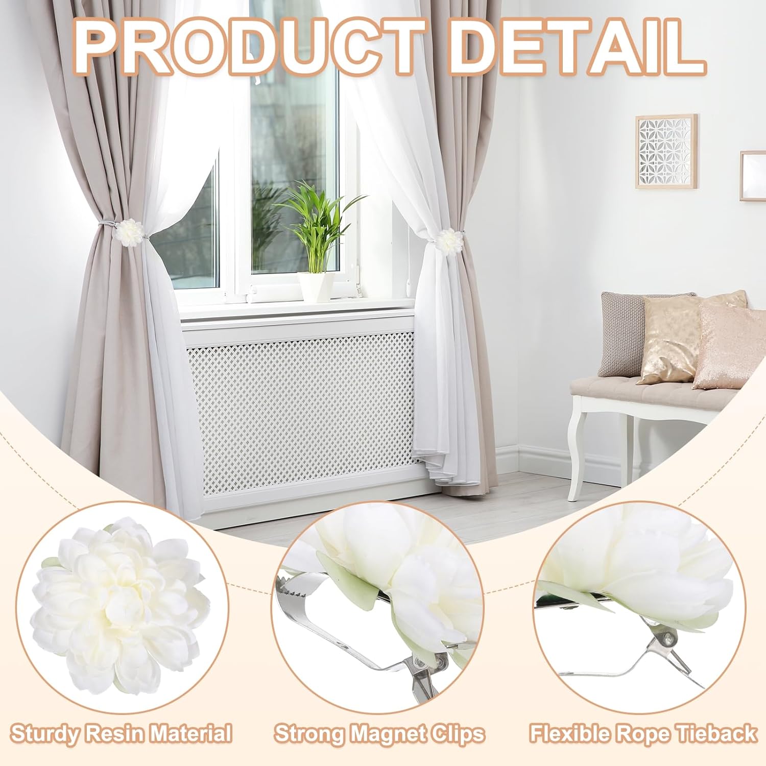 PATIKIL Lotus Flower Curtain Tiebacks 2 Pcs White Artificial Floral Clips