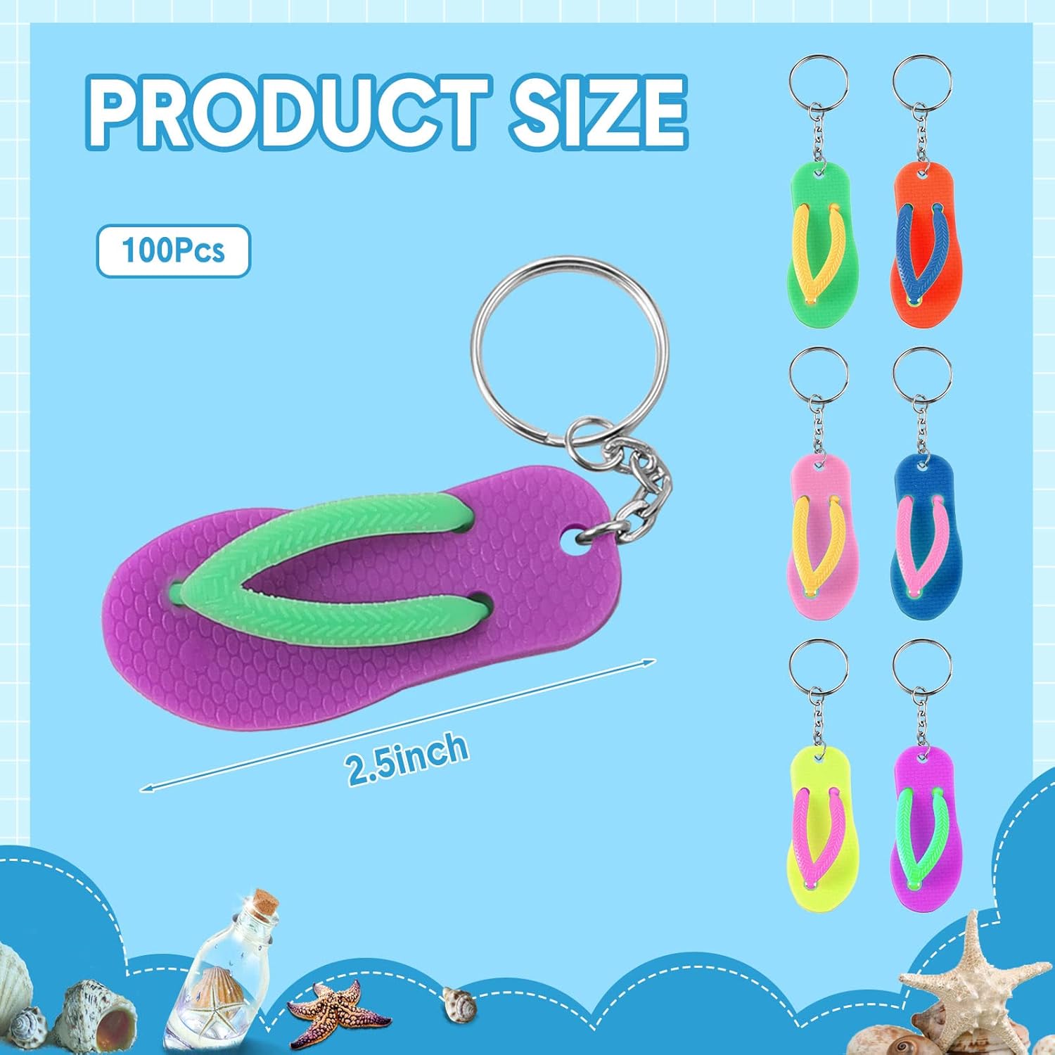 100 Pcs Fun Flip Flop Key Chains for Kids