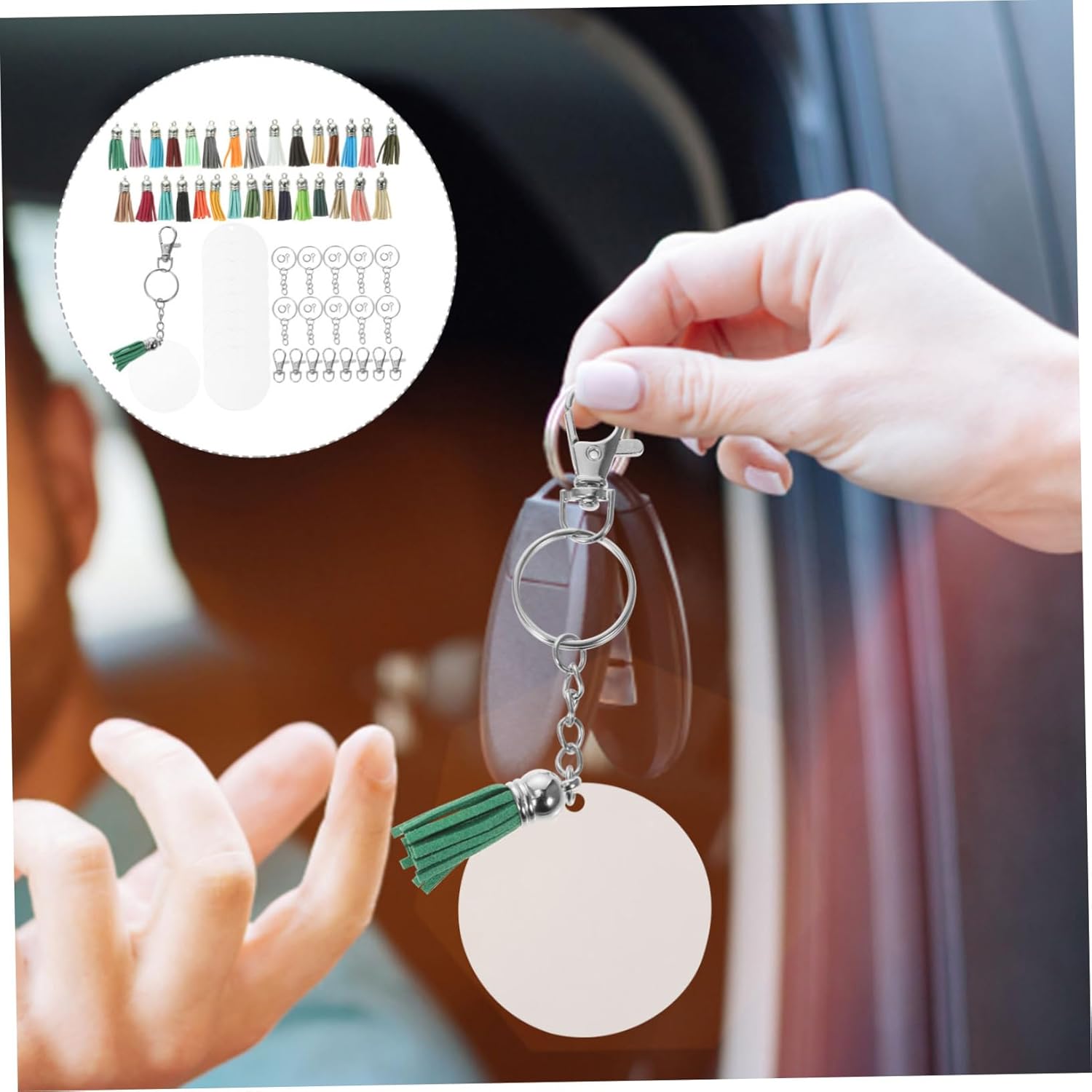 1set Acrylic Keychain Blanks with Accessories for Custom Projects