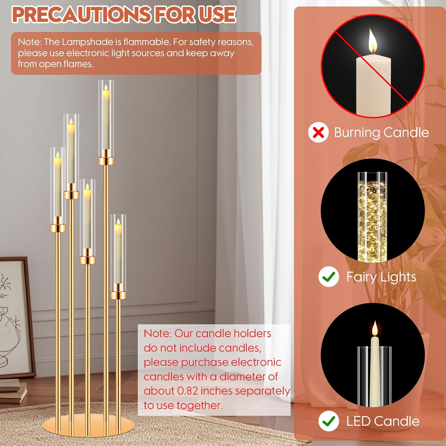 2 Set 5 Arm Gold Candelabra Holder