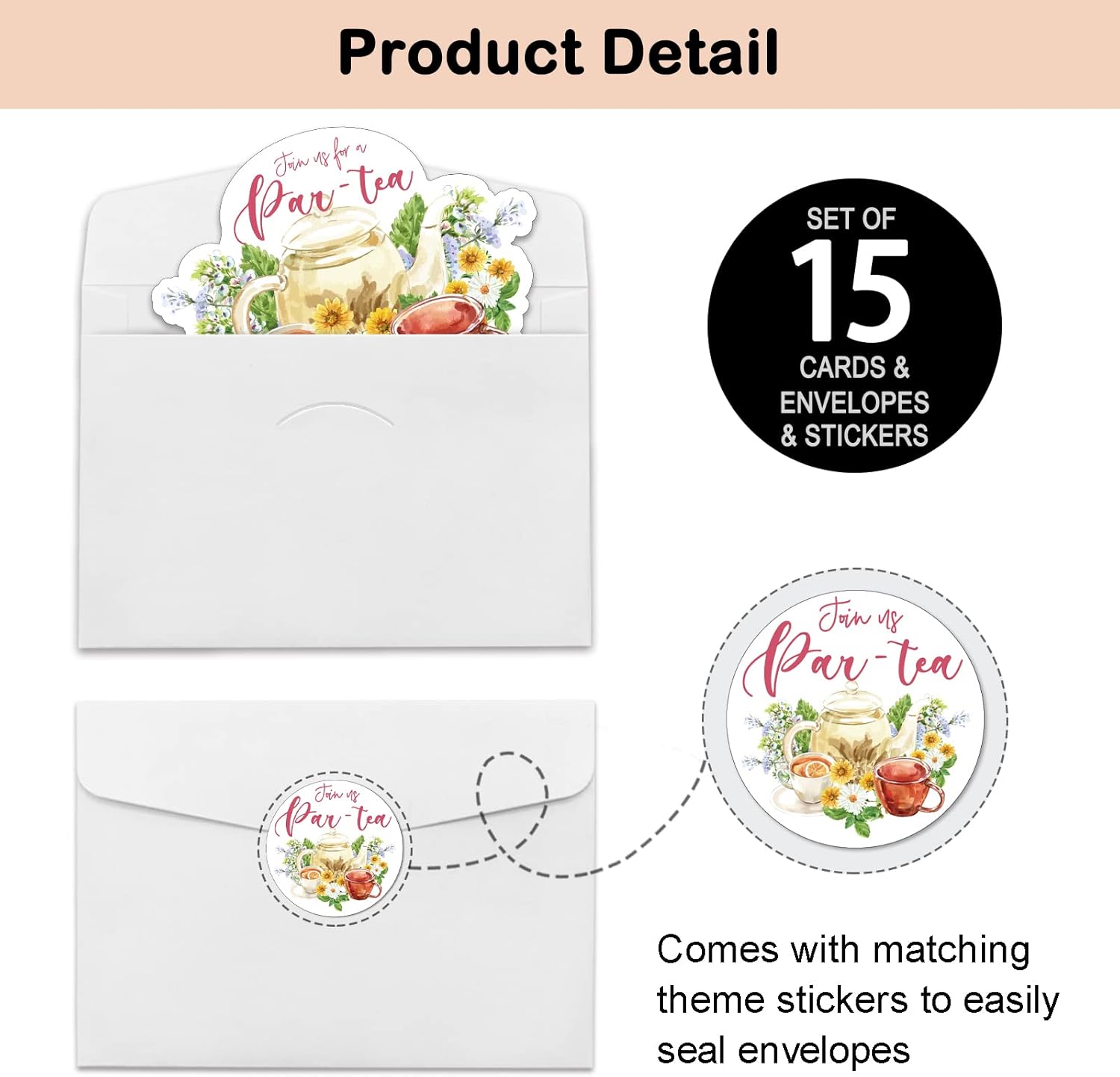 REWIDPARTY Tea Party Invitations Set of 15