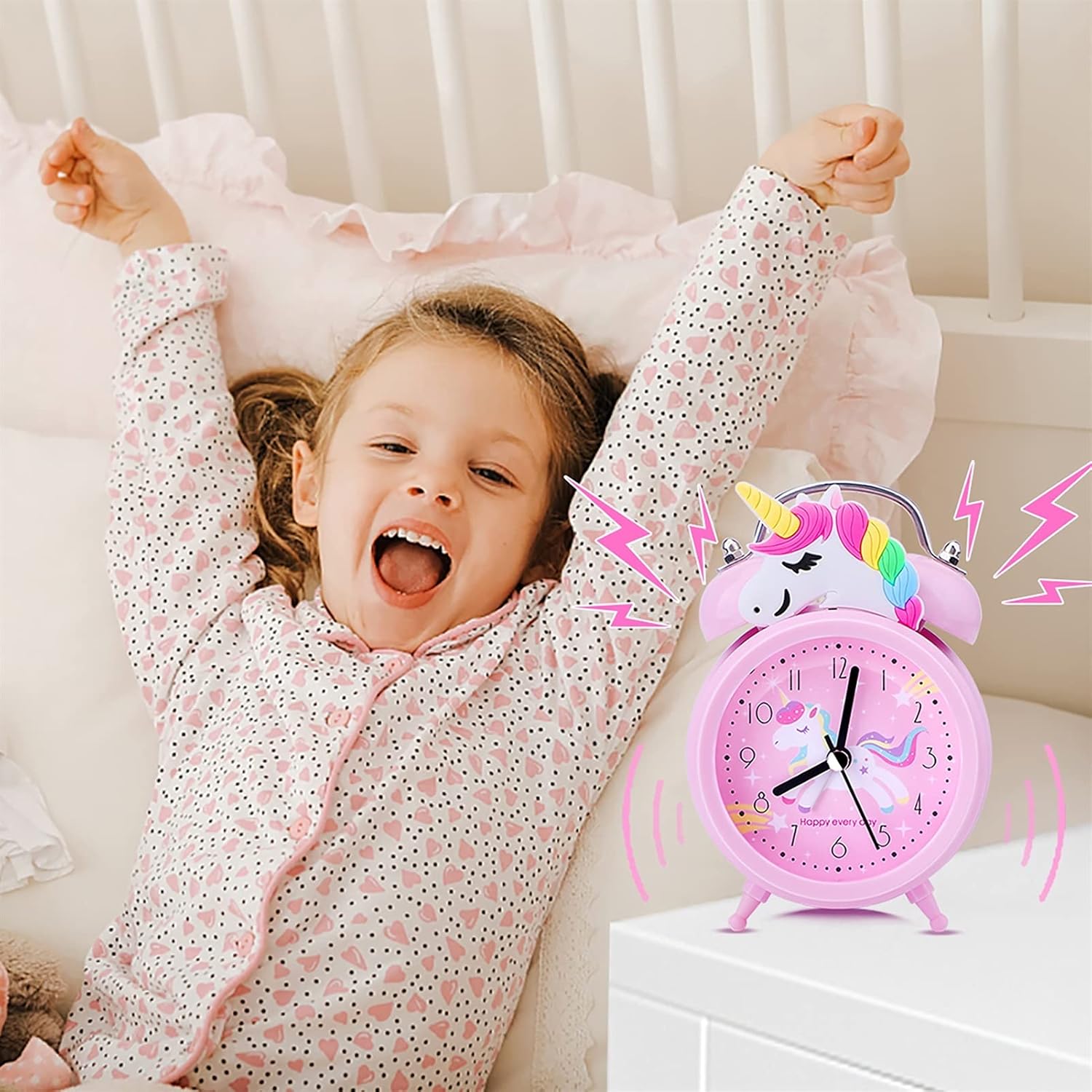 Pink Unicorn Desk Clock with Backlight and Double Bell