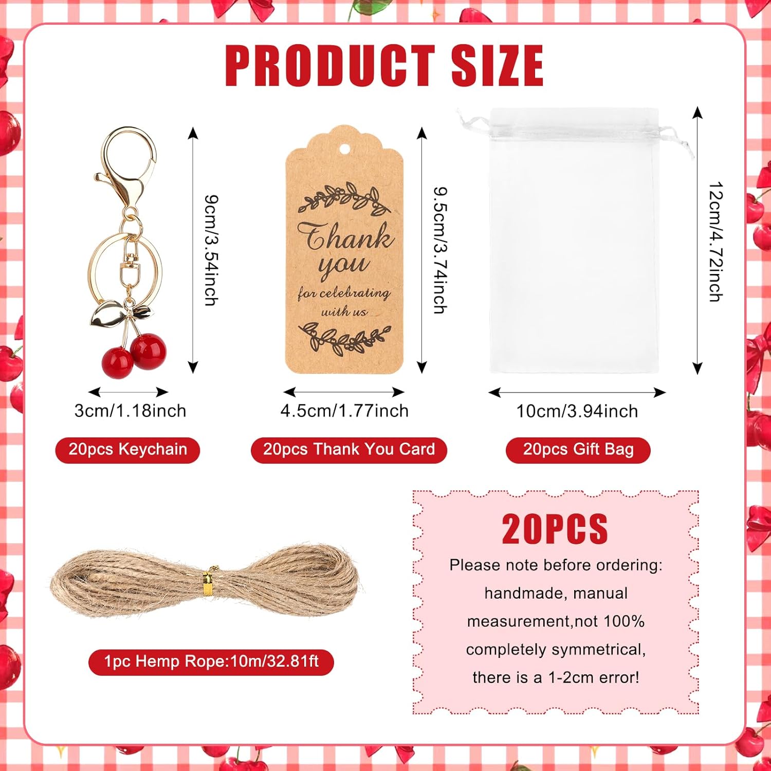 20 Set Cherry Keychains Party Favor Set