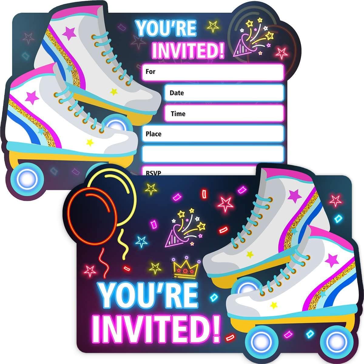 Neon Roller Skating Birthday Invitations for Girls