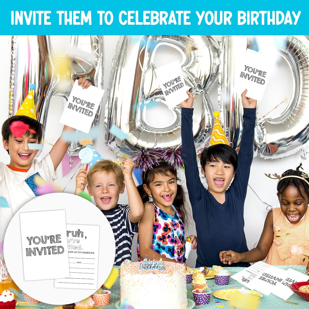 Simple Black Birthday Party Invitations 30 Cards Envelopes
