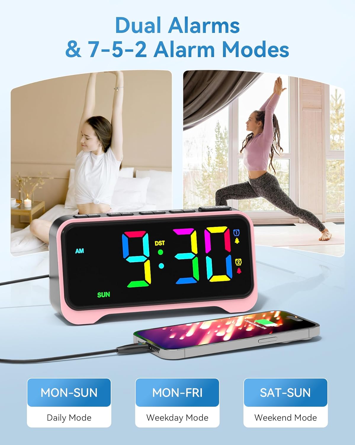 Kids Alarm Clock with RGB Night Light and Dual Alarm