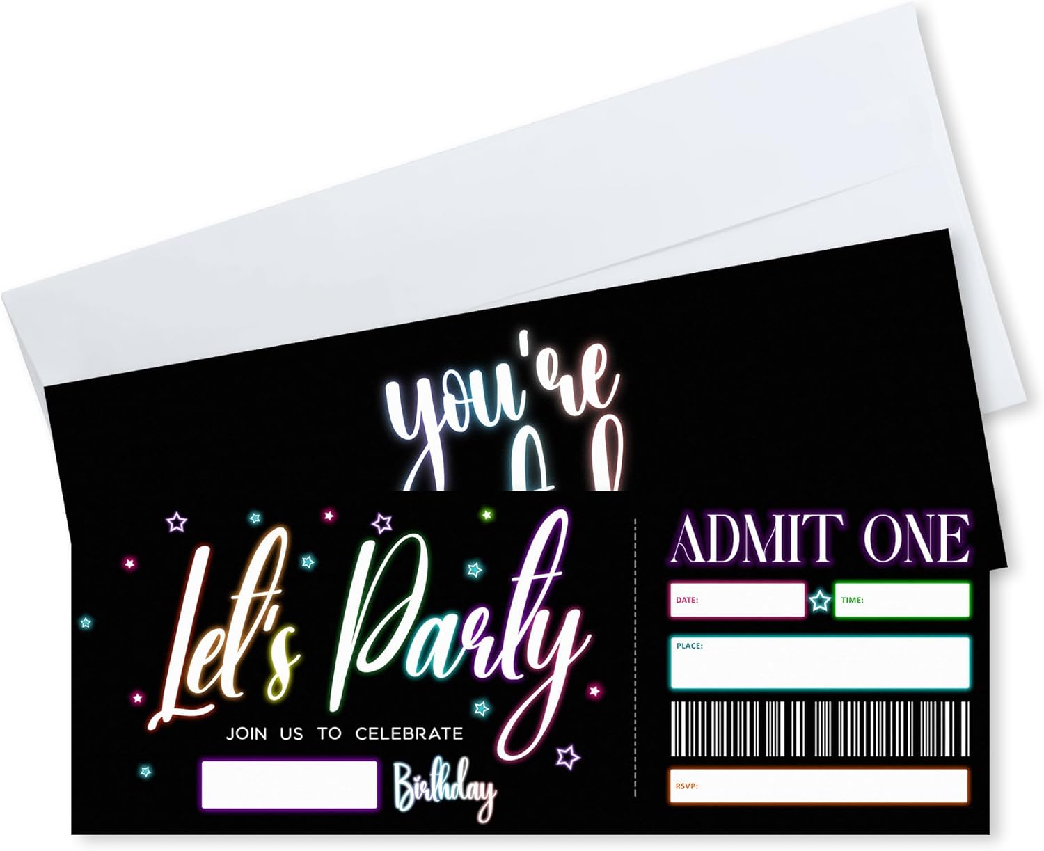 Lets Party Neon Birthday Invites 20 Pcs Double Sided