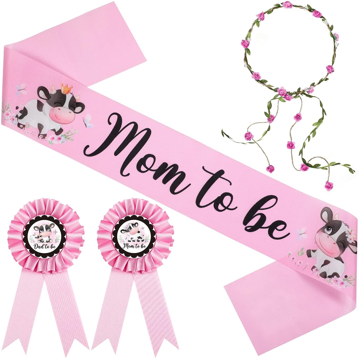 Chunful Pink Cow Mom to Be Sash Set
