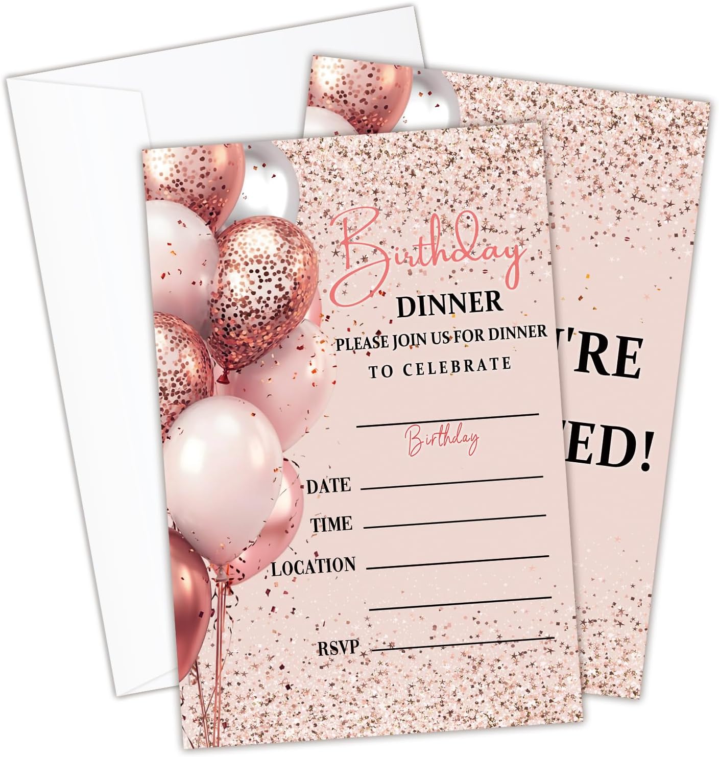 20 Pink Silver Birthday Invites with Envelopes