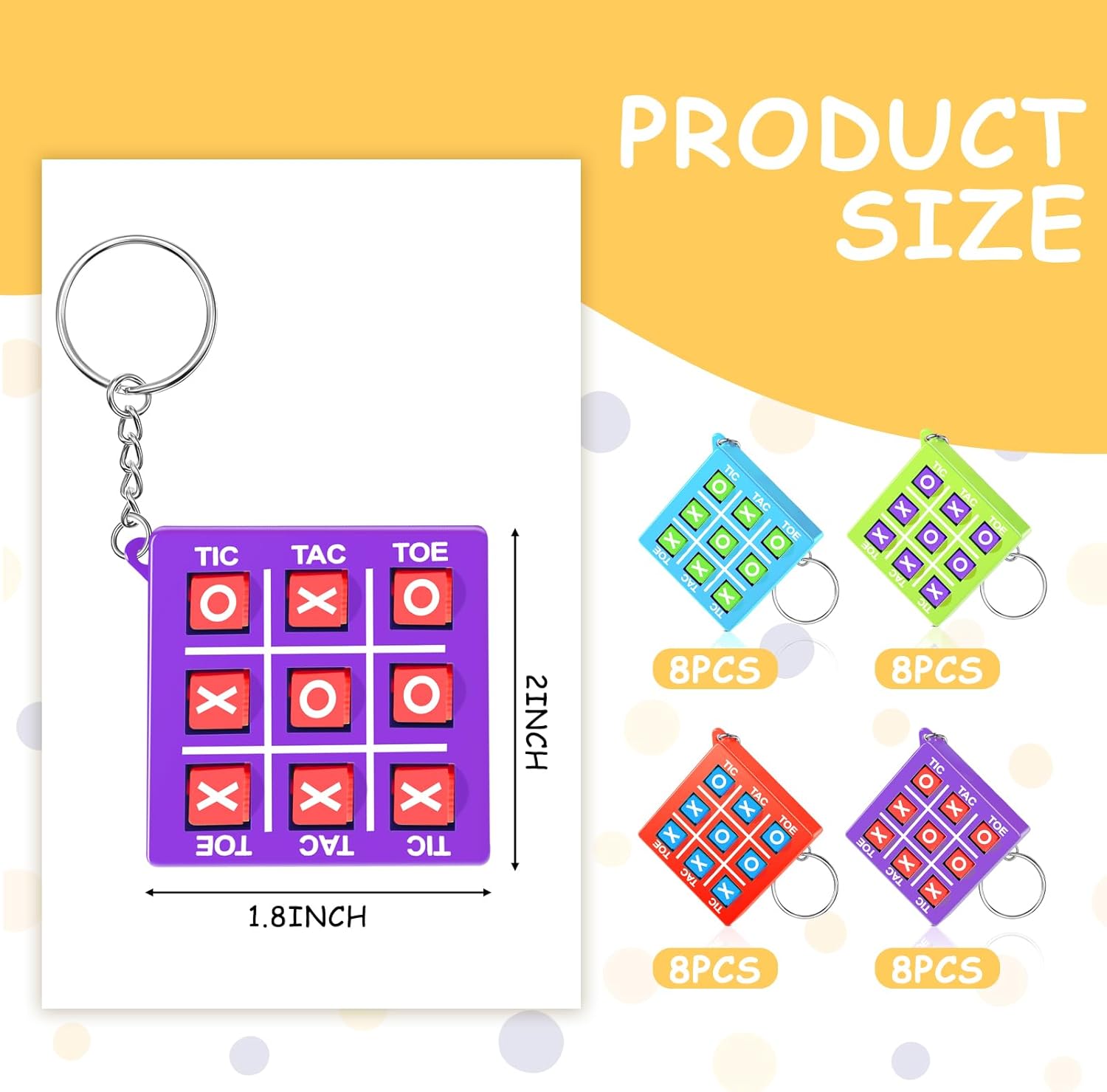 Hicarer Tic Tac Toe Keychain Set 8pcs Blue Purple Red Green