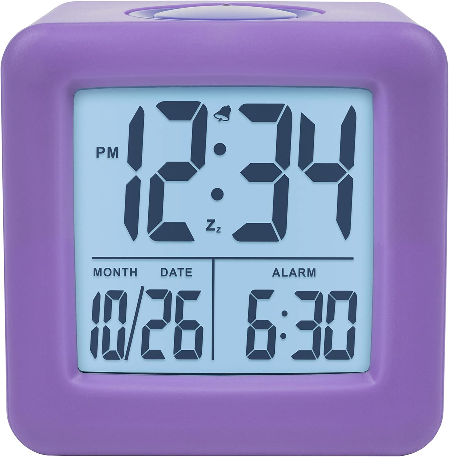 Equity 73004 Purple Soft Cube LCD Alarm Clock with Smart Light 1