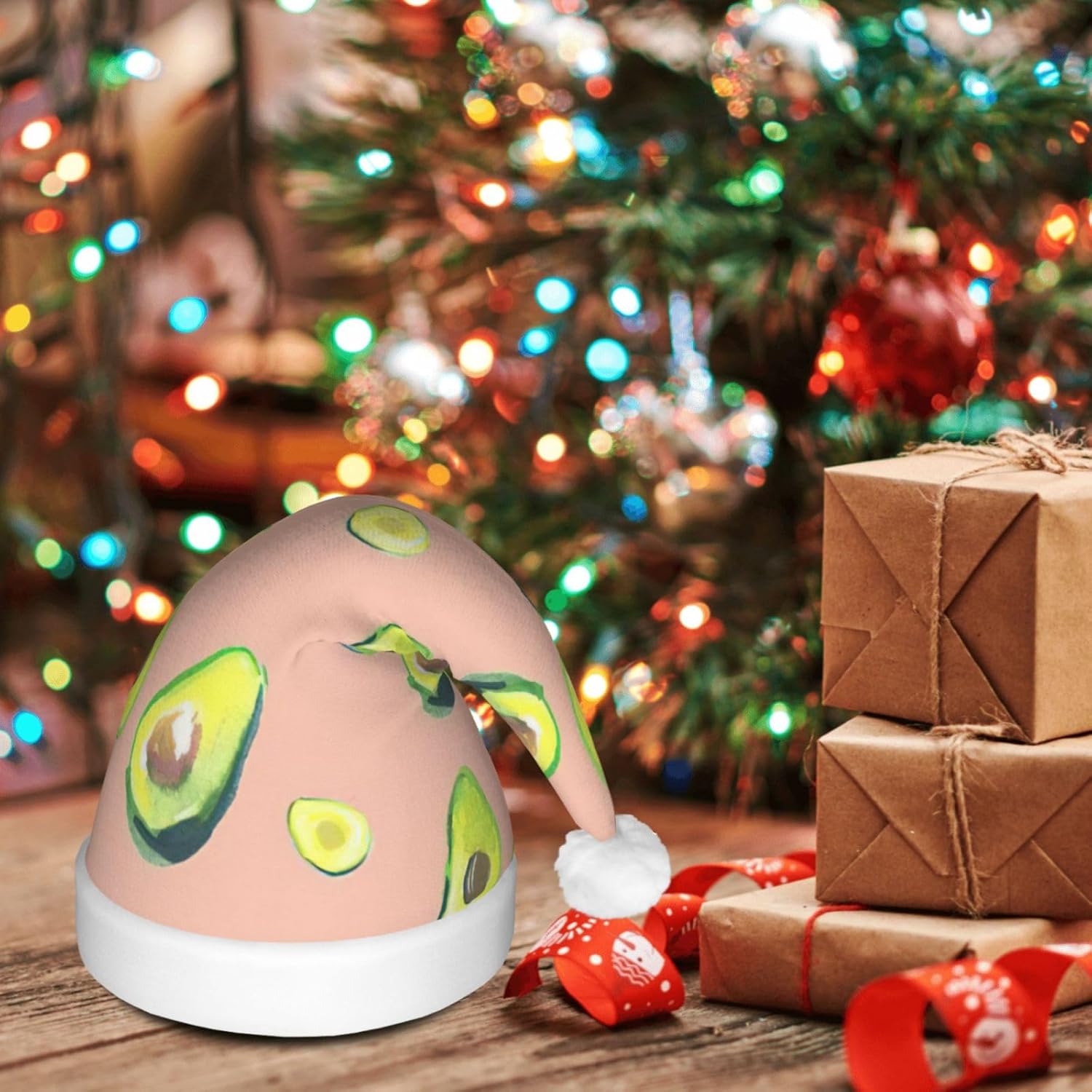 Many Avocado Print Christmas Hat with LED Lights