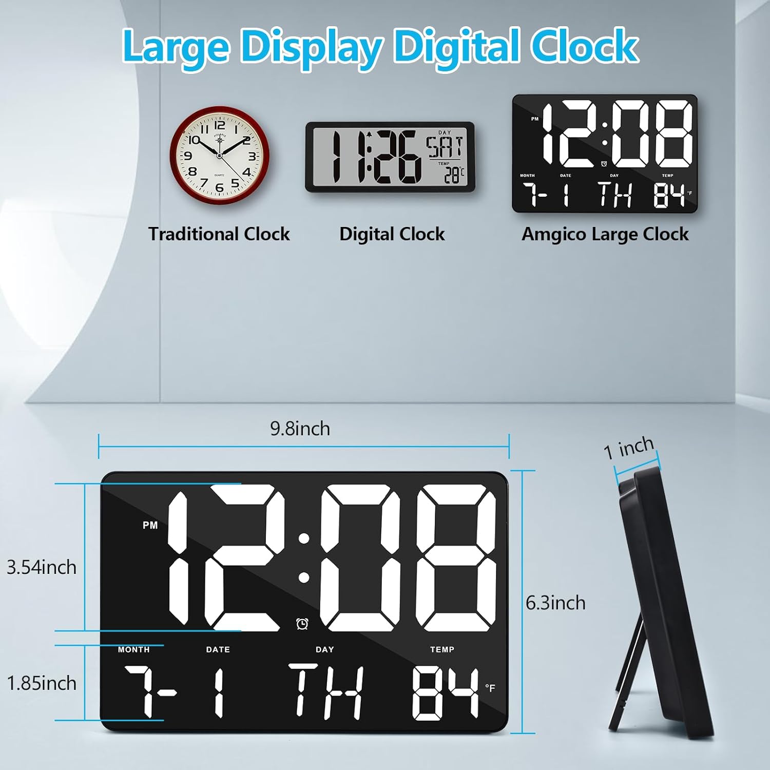 Amgico Digital Alarm Clock with Snooze and Temperature