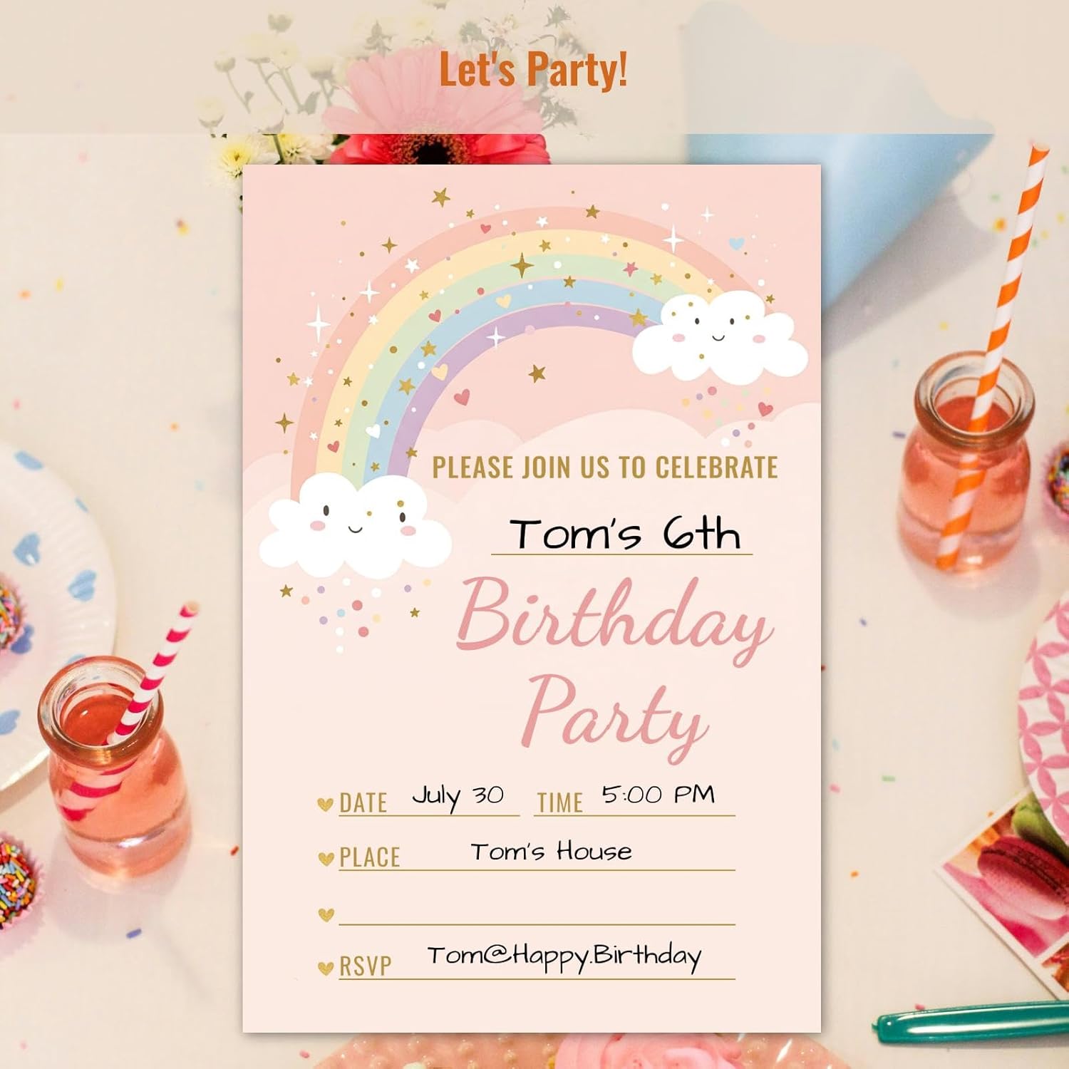 WENFLY Birthday Party Invitations Rainbow Cloud Star 25 Pcs