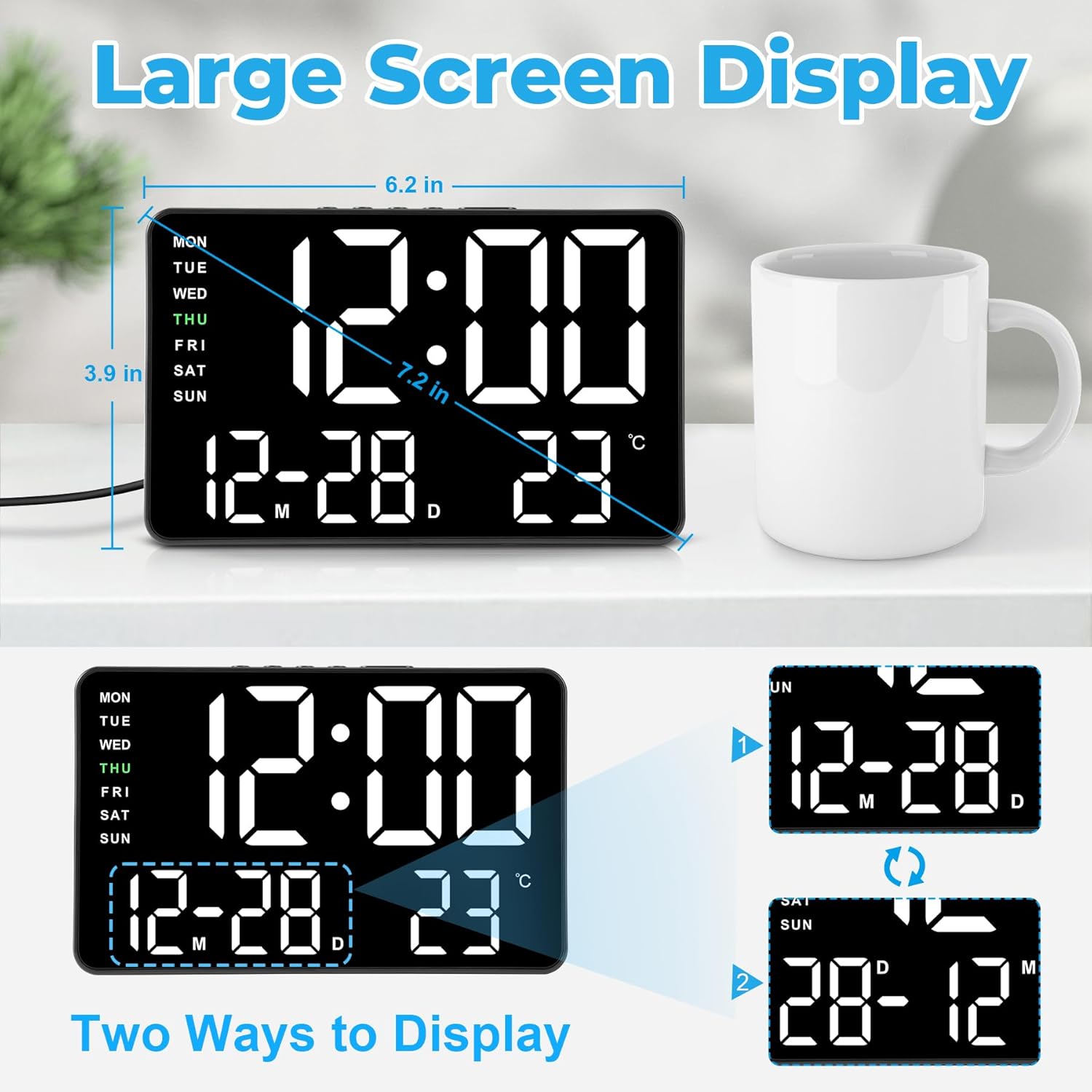 Amgico Digital Clock with Dual Alarms and Snooze
