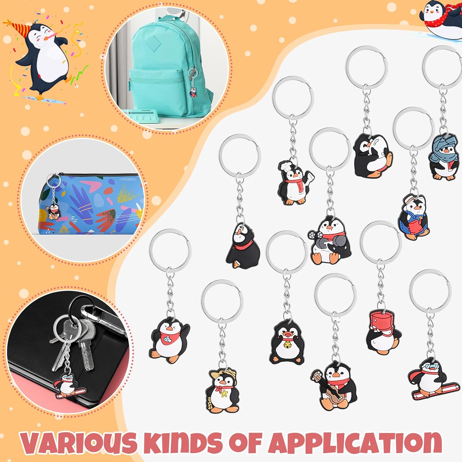 24 Piece Penguin Keychain Set 3D PVC Decorations