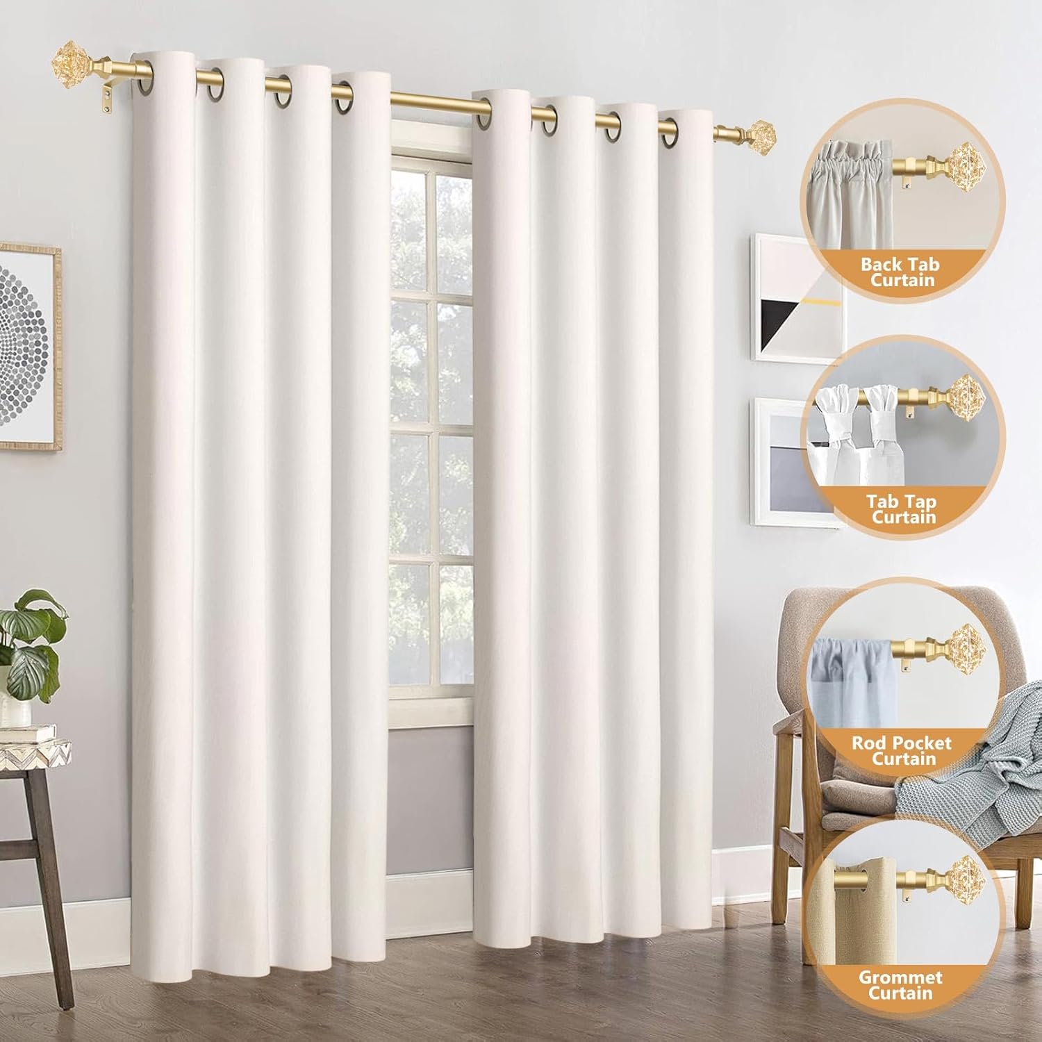 TONIAL Telescoping Window Rods 48-84 Inch Luxury Gold Diamond Finial