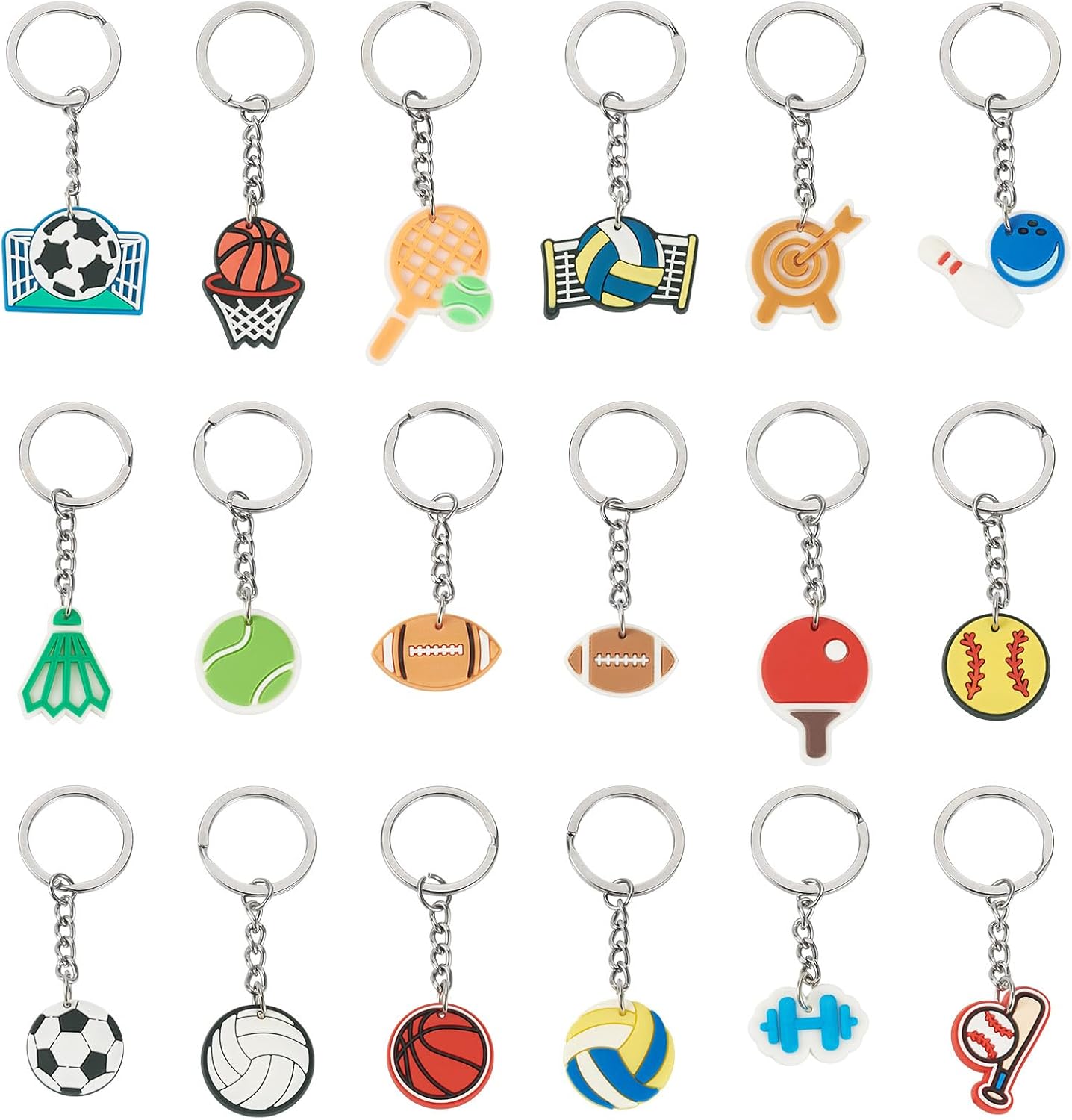 18PCS Sports Ball Keychains Bulk Assorted PVC Keychain Set