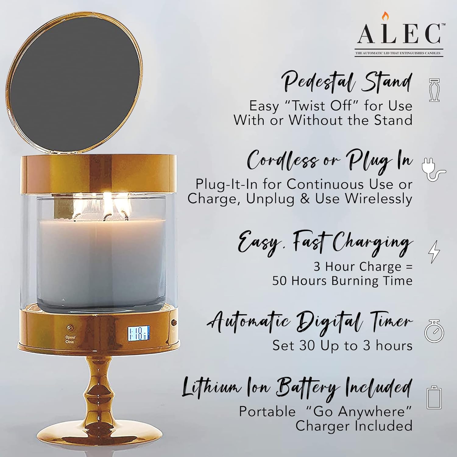 ALEC Clear Hurricane Candle Holder with Rechargeable Timer