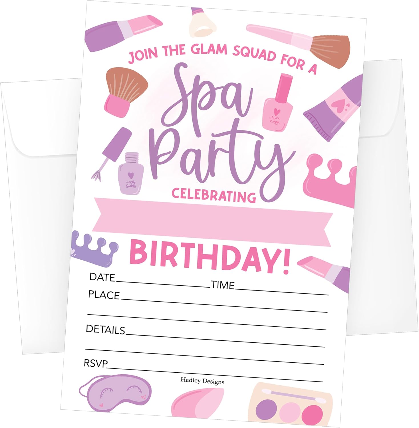 Hadley Designs 15 Glam Kids Spa Birthday Party Invitations for Girls 1