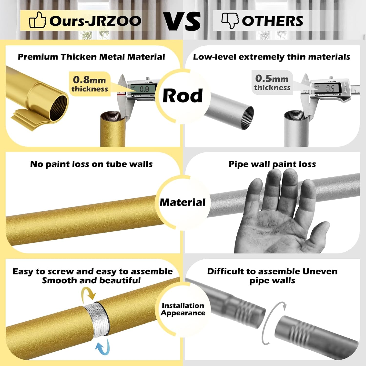 Gold Curtain Rods 18-45 Set with Finials and Brackets