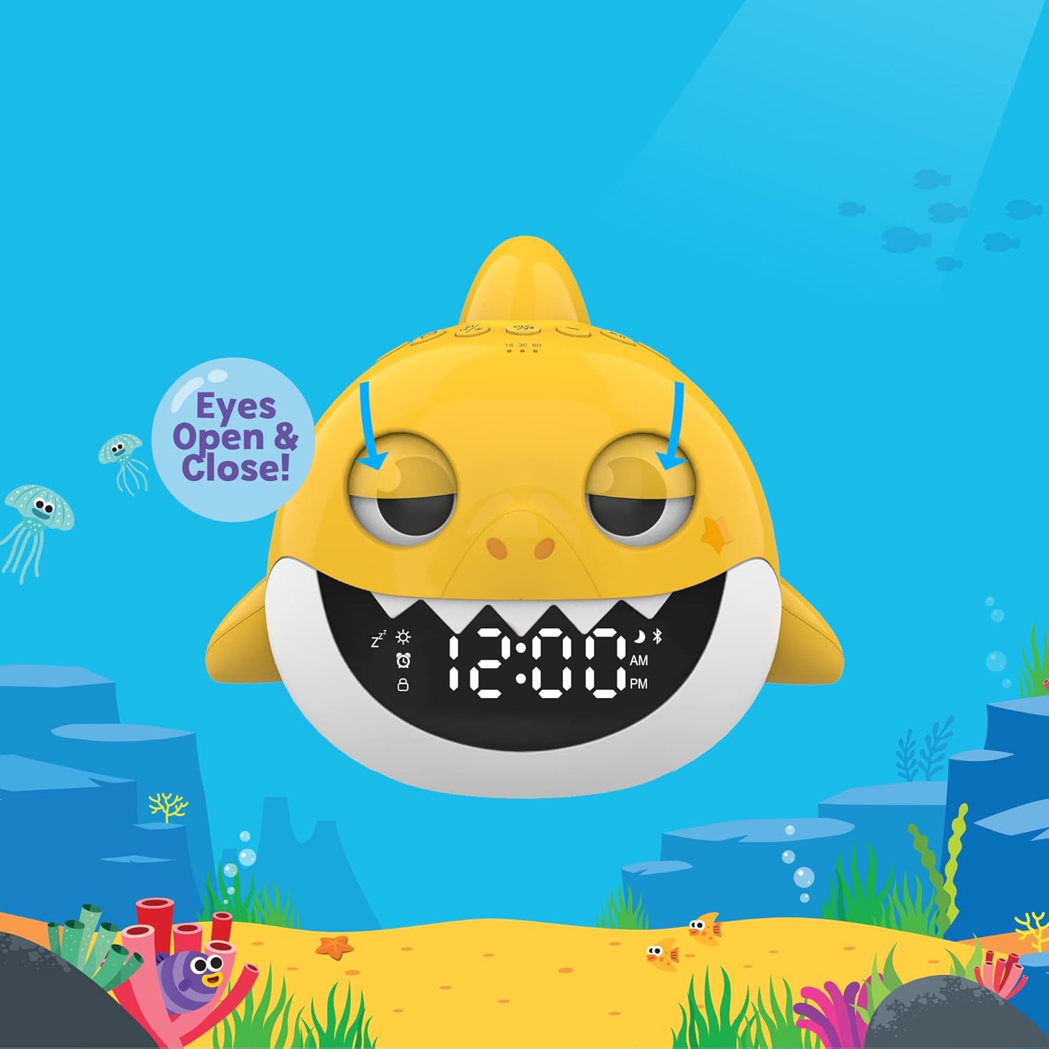 Core Innovations Baby Shark Alarm Clock and Bluetooth Speaker Yellow