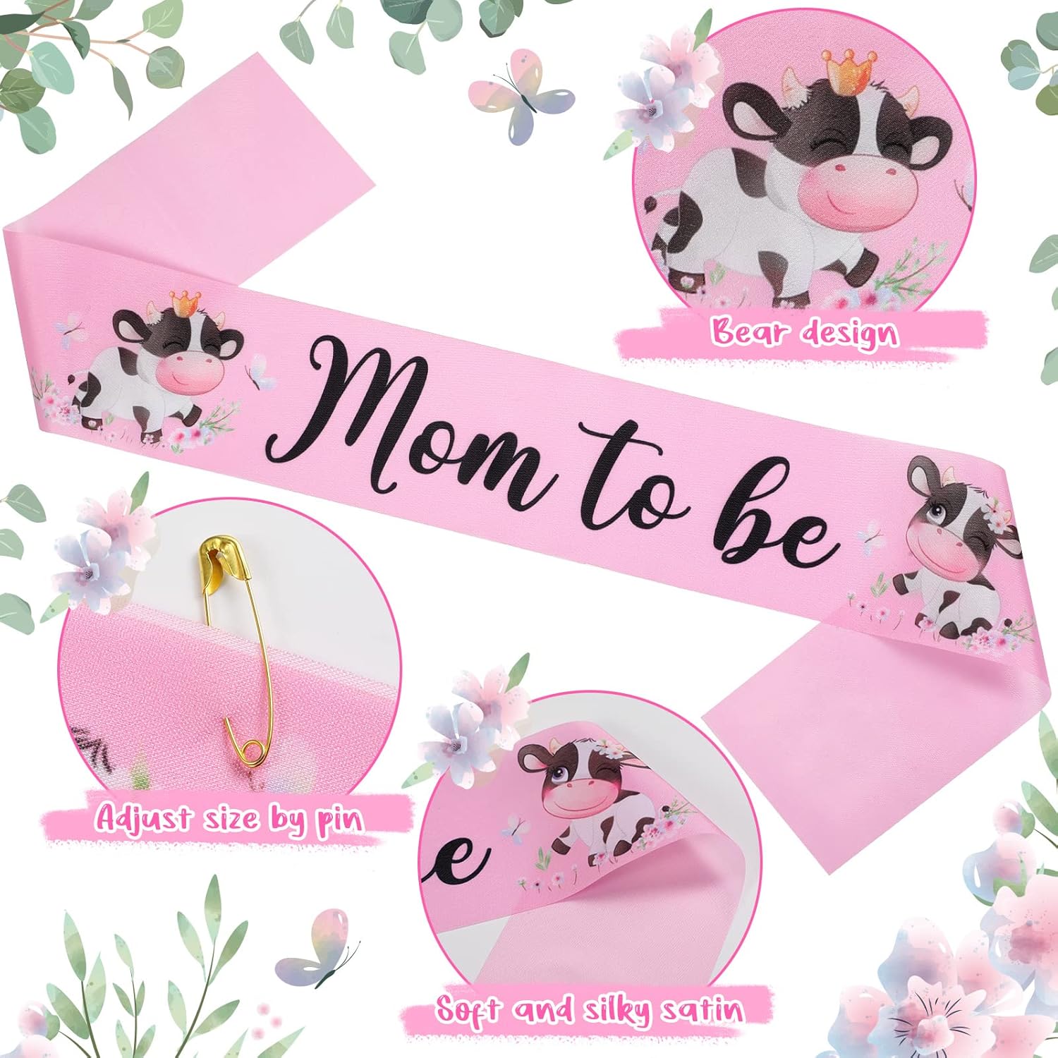 Chunful Pink Cow Mom to Be Sash Set
