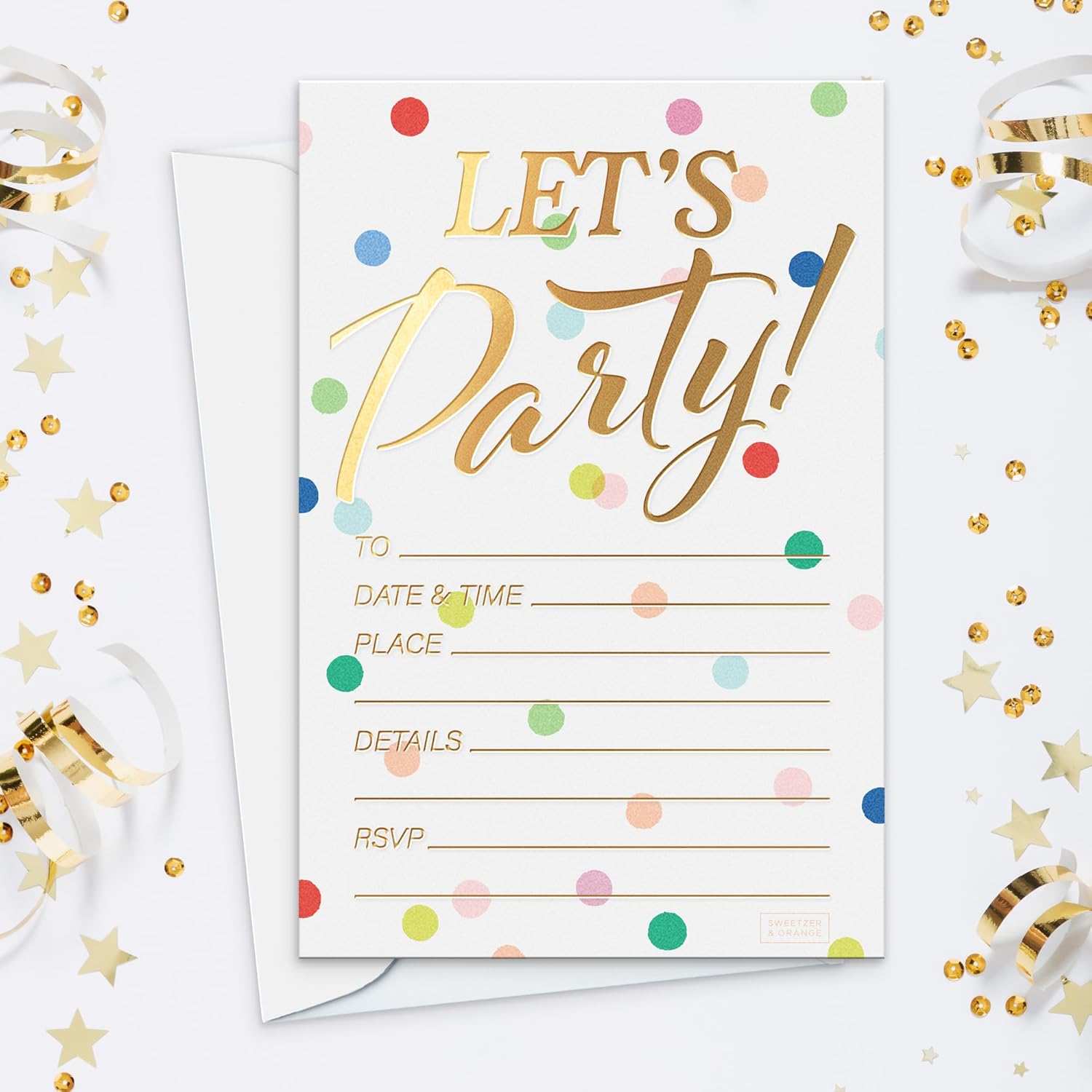 Sweetzer Orange Set of 25 Polka Dot Party Invites