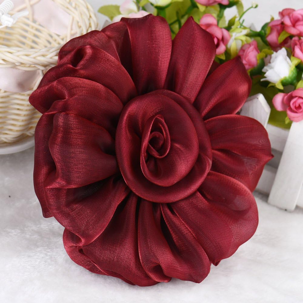 2 Pcs Burgundy Lace Flower Curtain Tieback Buckle Decor