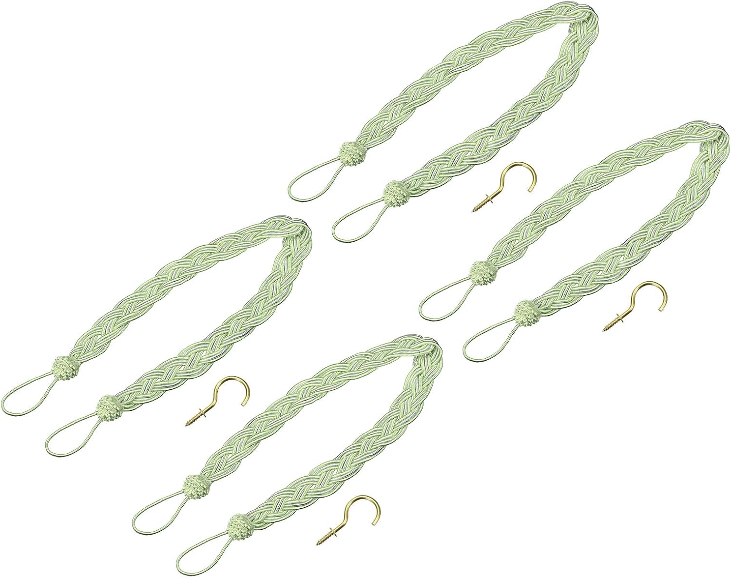 Uxcell 4Pcs Curtain Tiebacks with 4 Metal Hooks Green Silver