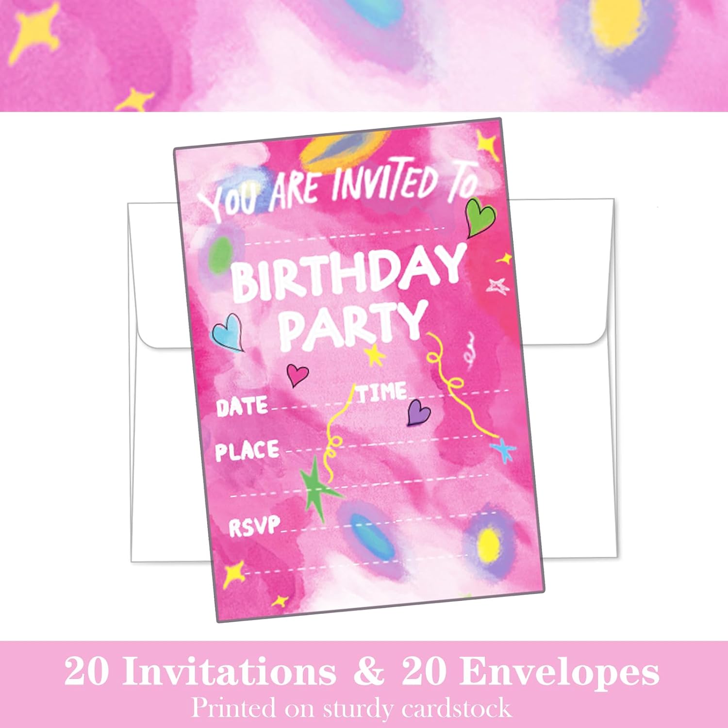 Raykeeplus Birthday Invitations for Girls 20 Cards with Envelopes - Pink