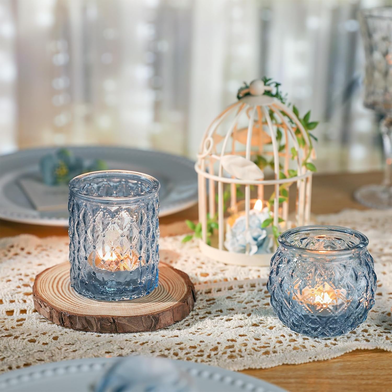 DARJEN Blue Glass Votive Candle Holders Set of 24