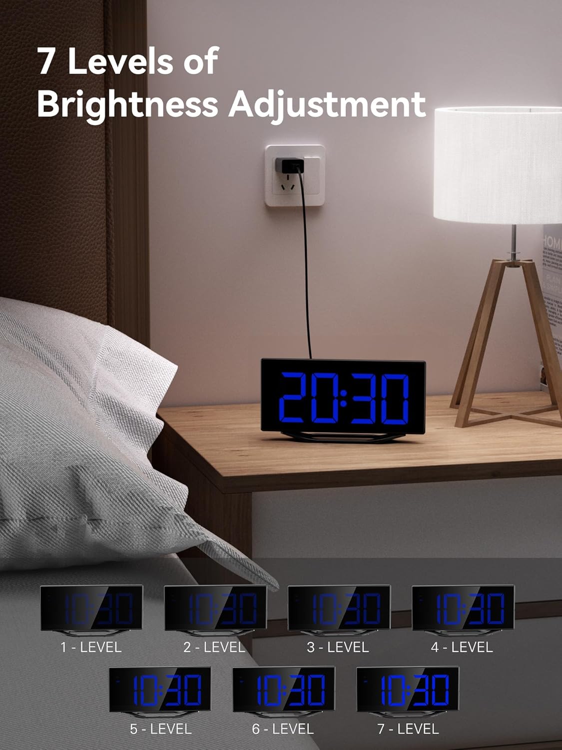 Digital Alarm Clock with Large Numbers and USB Charging