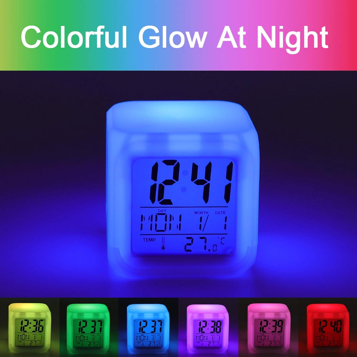 I Am Groot Cube Digital Alarm Clock with Night Light and Thermometer