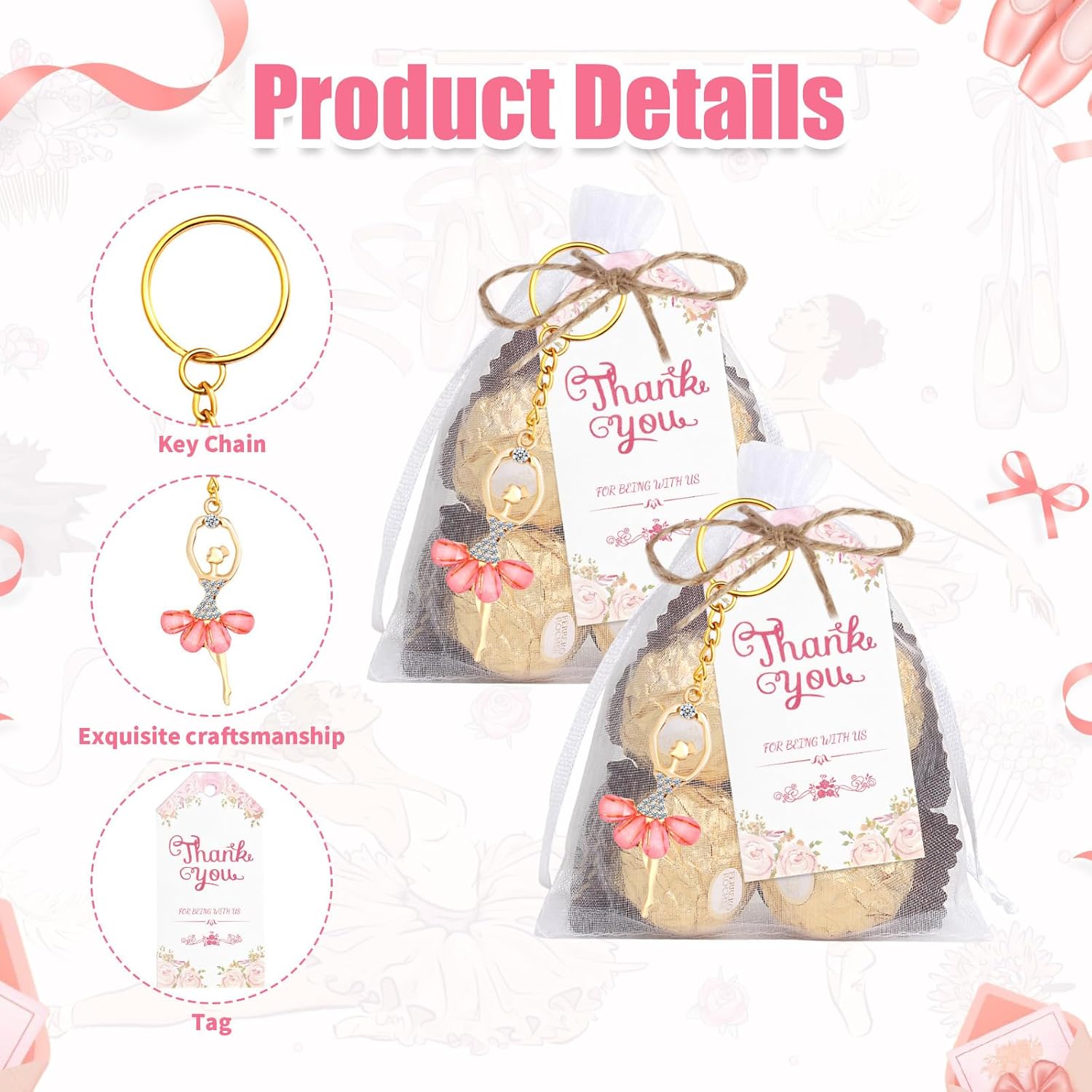 30 Sets Birthday Party Favors Ballerina Keychain Pack