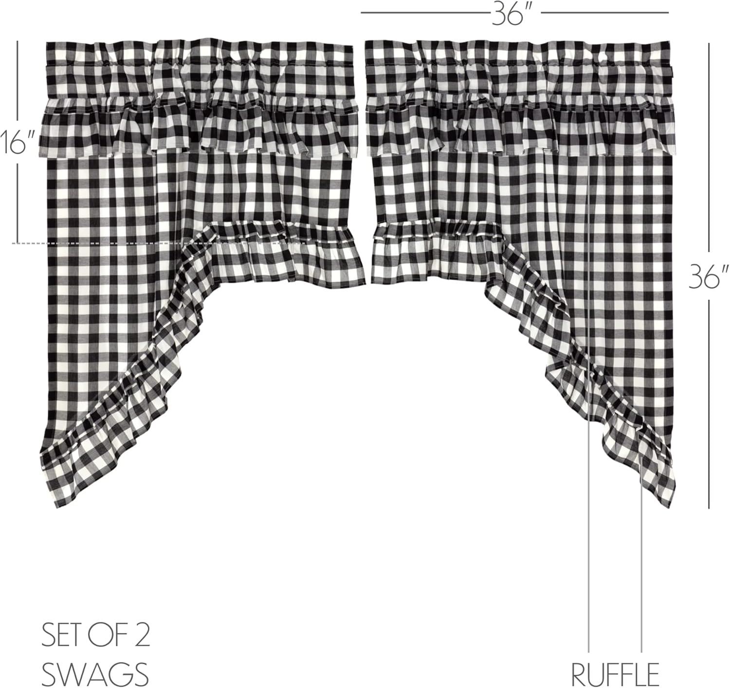 VHC Brands Black Buffalo Check Swag Curtains Pair Modern Farmhouse Style
