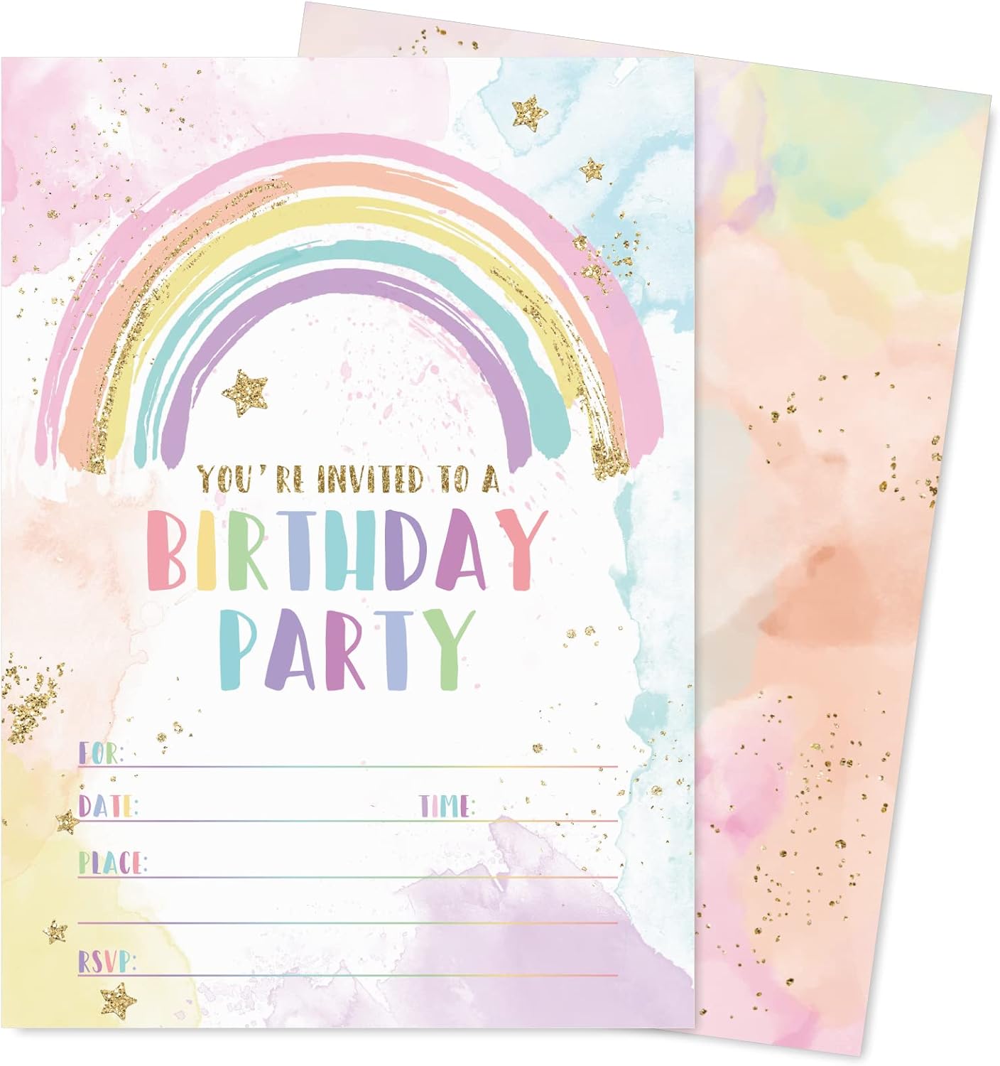 Rainbow Birthday Invitations with Envelopes Set of 20