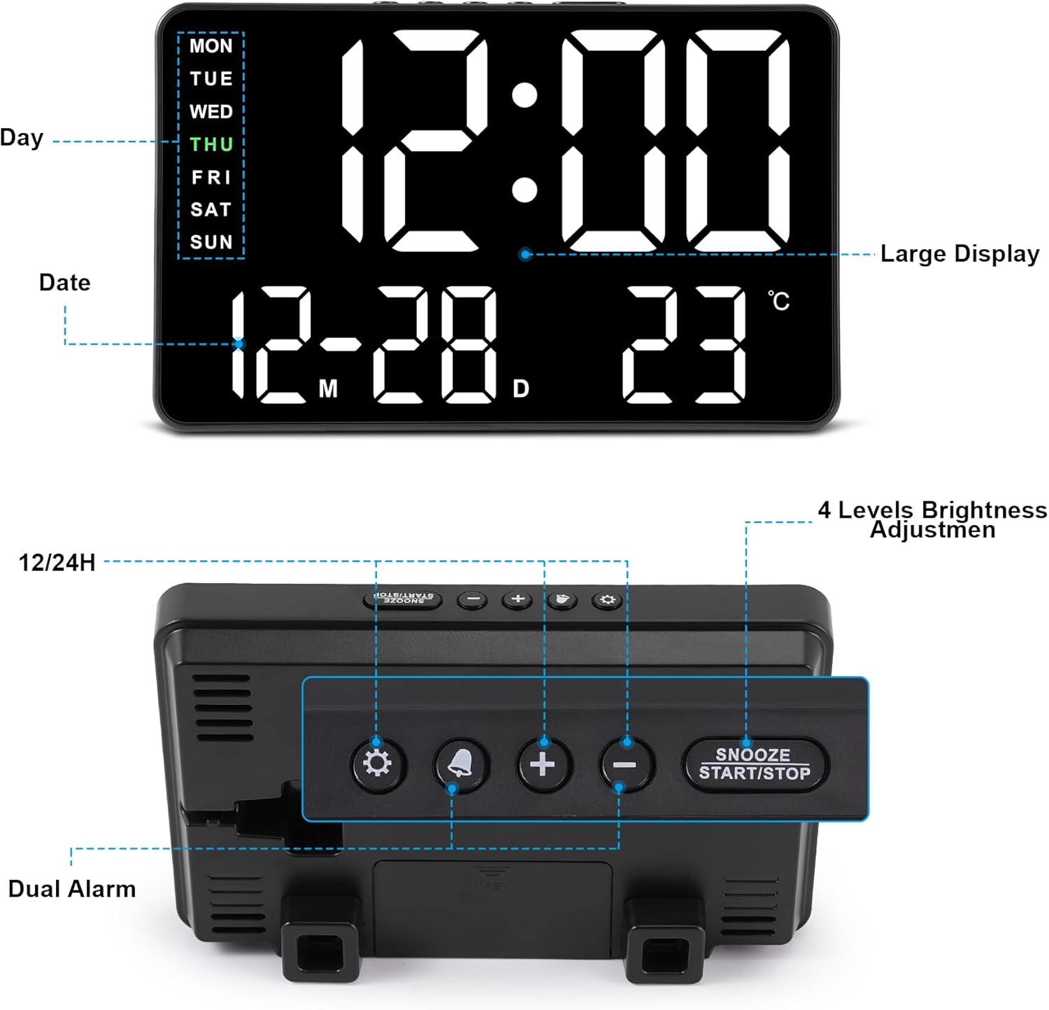 Amgico Digital Clock with Dual Alarms and Snooze