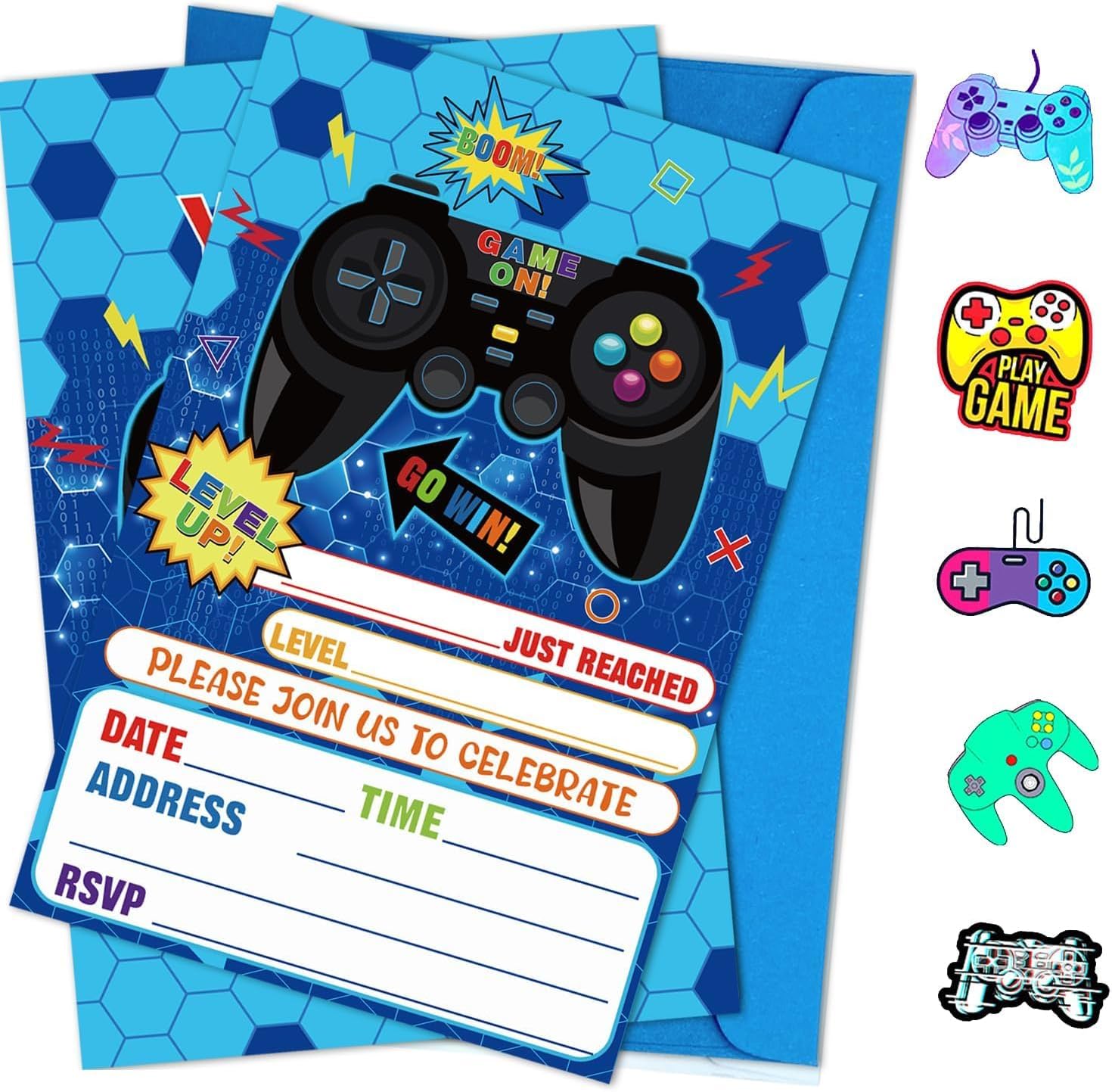 20Pcs Game Party Invitations with Envelopes and Stickers