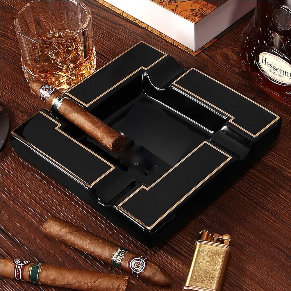 Seliau Large Ceramic Cigar Ashtray Black
