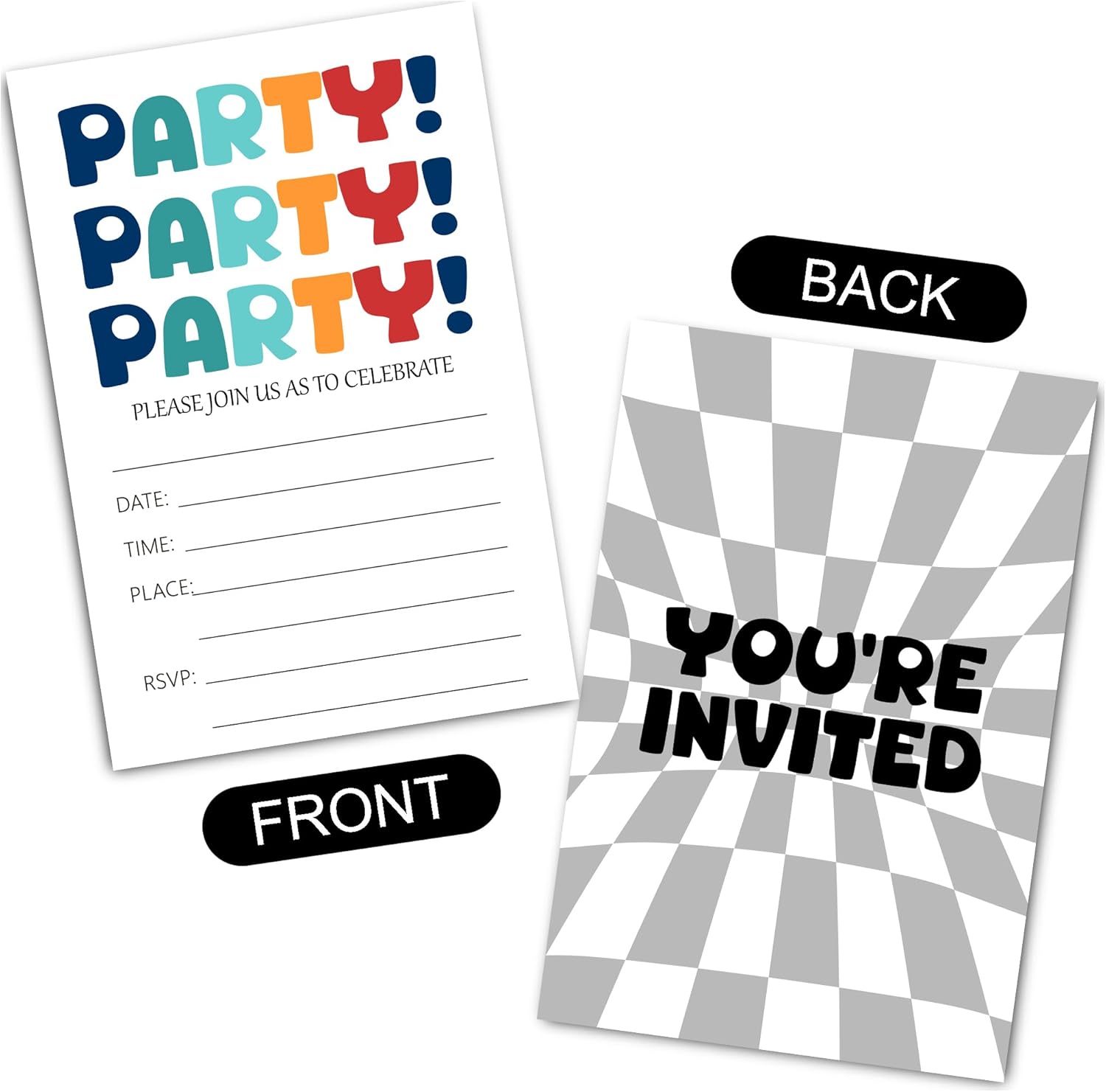Simple Birthday Party Invitation Cards Checkered Design 30 Piece Set