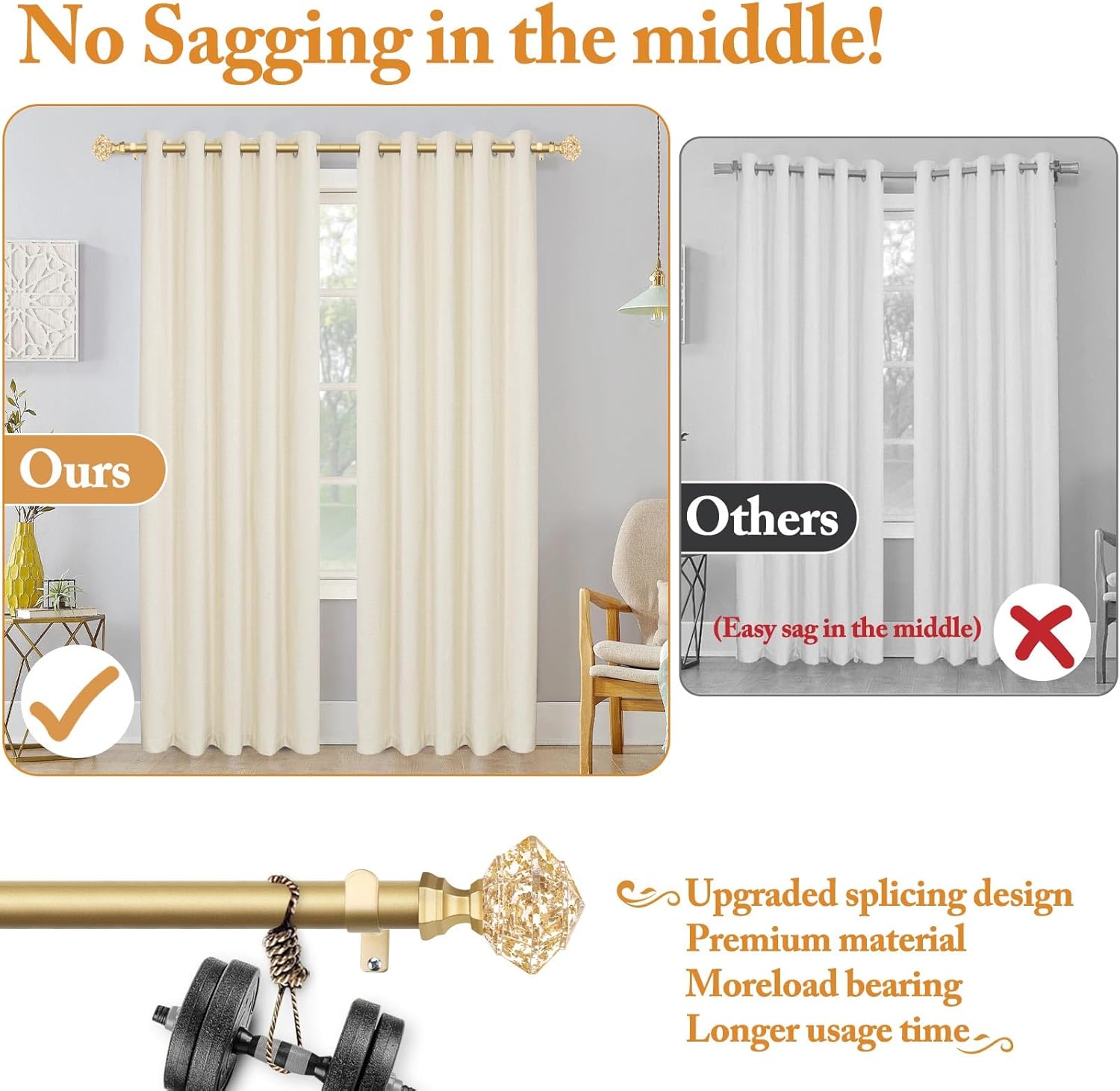TONIAL Telescoping Window Rods 48-84 Inch Luxury Gold Diamond Finial