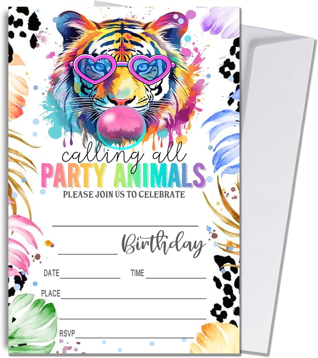 Wybgno Party Animals Birthday Invitations 20pk