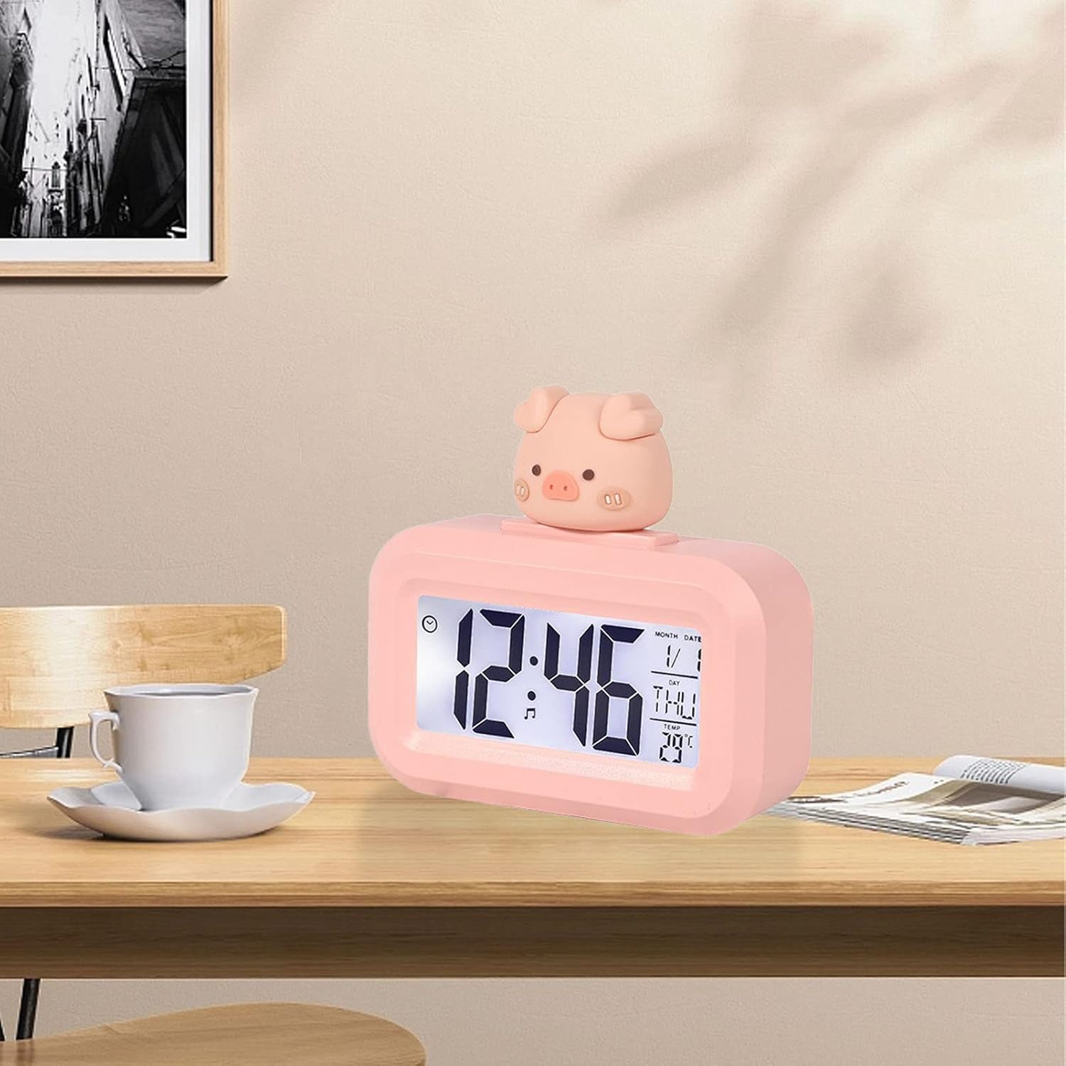 Cyrank Kawaii Alarm Clock for Kids Bedroom Digital Clock with Large Numbers Pink