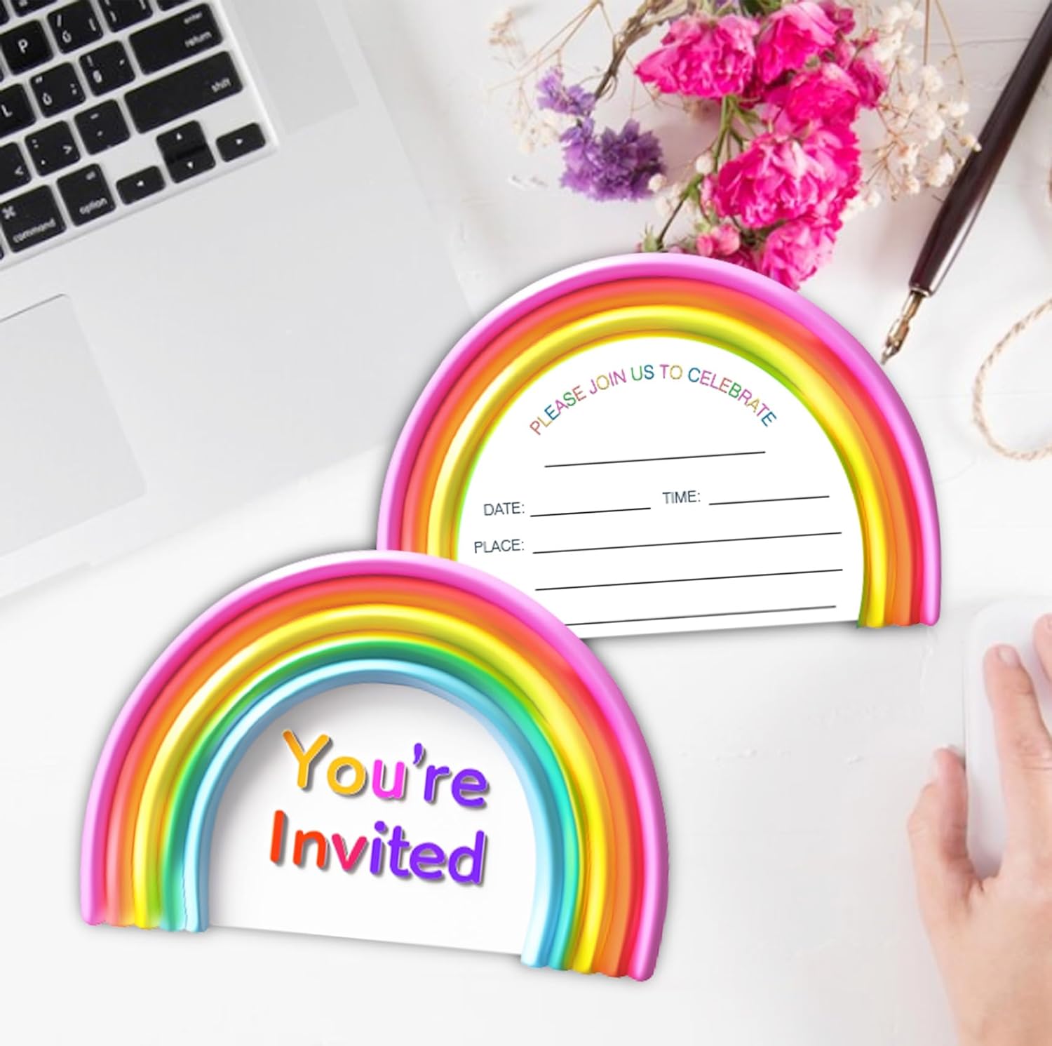 Boho Rainbow Birthday Party Invitation Cards