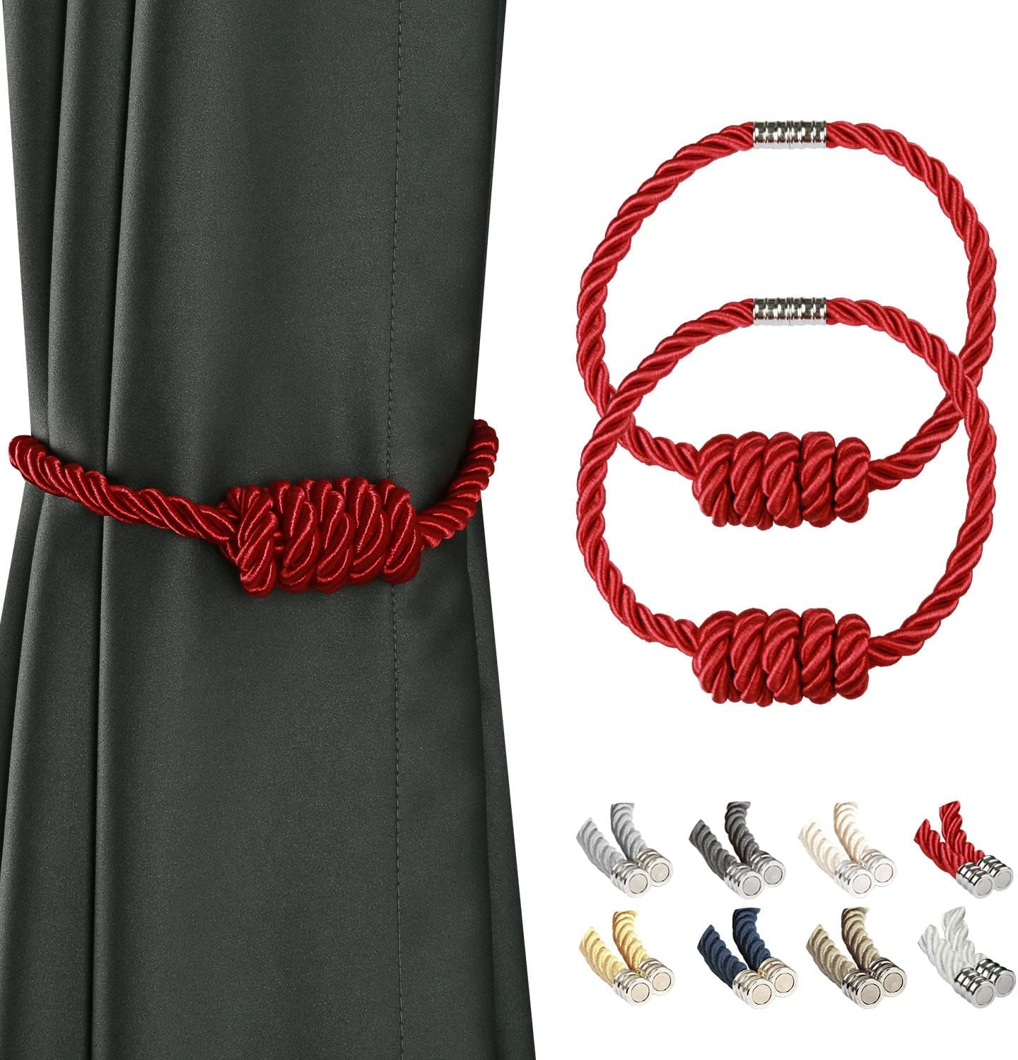 BEL AVENIR Magnetic Curtain Holdbacks 2 Pack Red