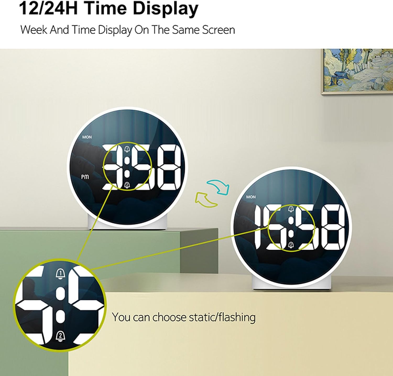 LED Digital Clock with Dual Alarm and 3 Brightness Levels