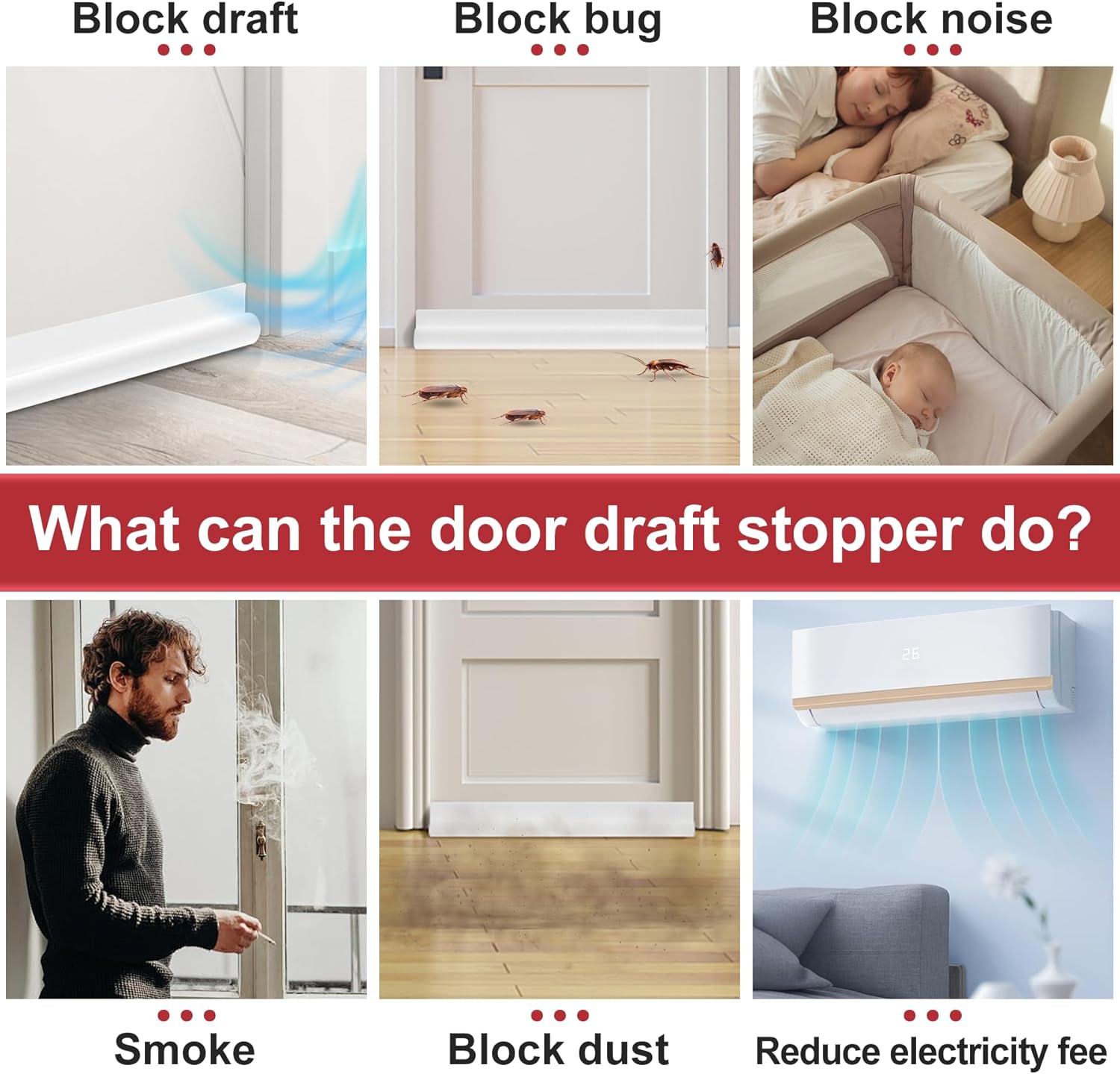 HomeProtect Door Draft Stopper for Bottom of Door White