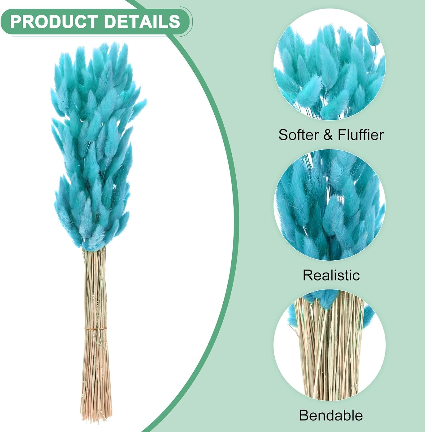 180-Pack Light Blue Bunny Tail Grass Decor