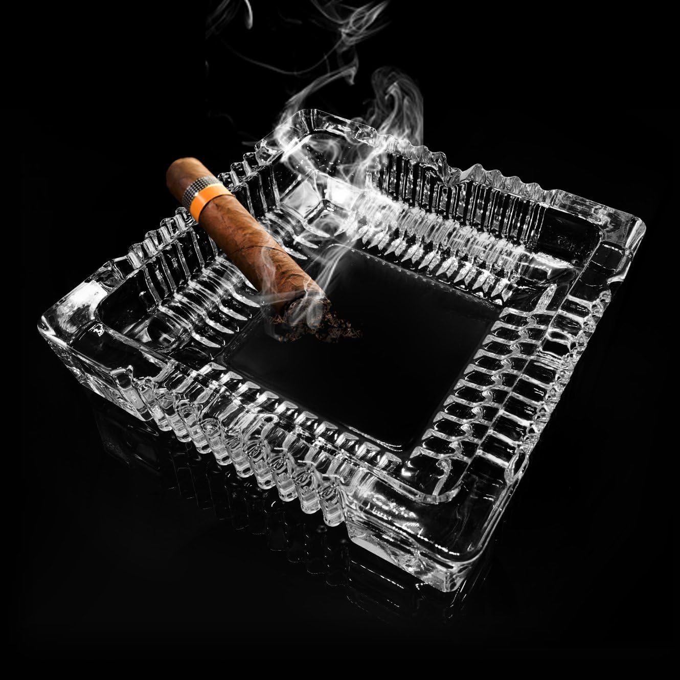 KUCEMO 7x7 Inch Square Glass Ashtray
